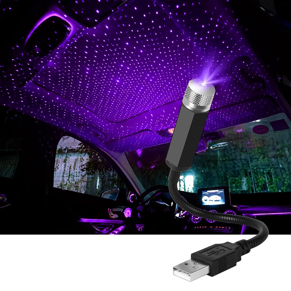URAQT LED Auto Decke Starlight,Einstellbar Auto Innen Atmosphäre Licht Mehrere Modi Plug and Play USB Mini Auto Decke Starlight Projection LED-Licht Universal für Auto Zuhause Party (Lila-blau) Lila Blau Angebot bei HelloDeals