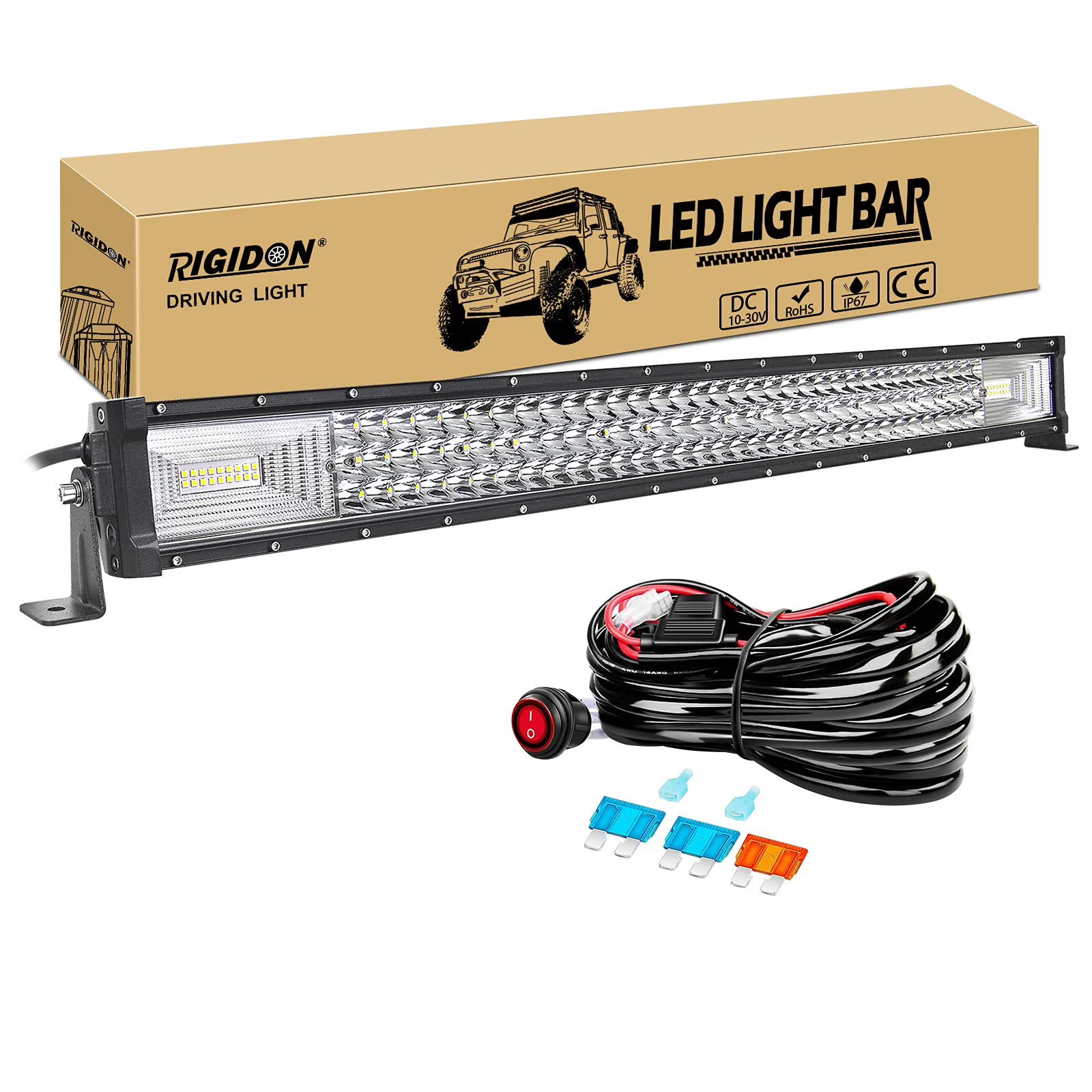 RIGIDON 32 Zoll 80 cm 405W außen alu led lichtleiste mit 12v kabelbaum kit, Wasserdicht warmweiß offroad beleuchtung für Auto Offroad ATV LKW KFZ Traktor Fahrzeuge 4x4, Slim led nebelscheinwerfer 32 Zoll 405W + kabelbaum kit Angebot bei HelloDeals
