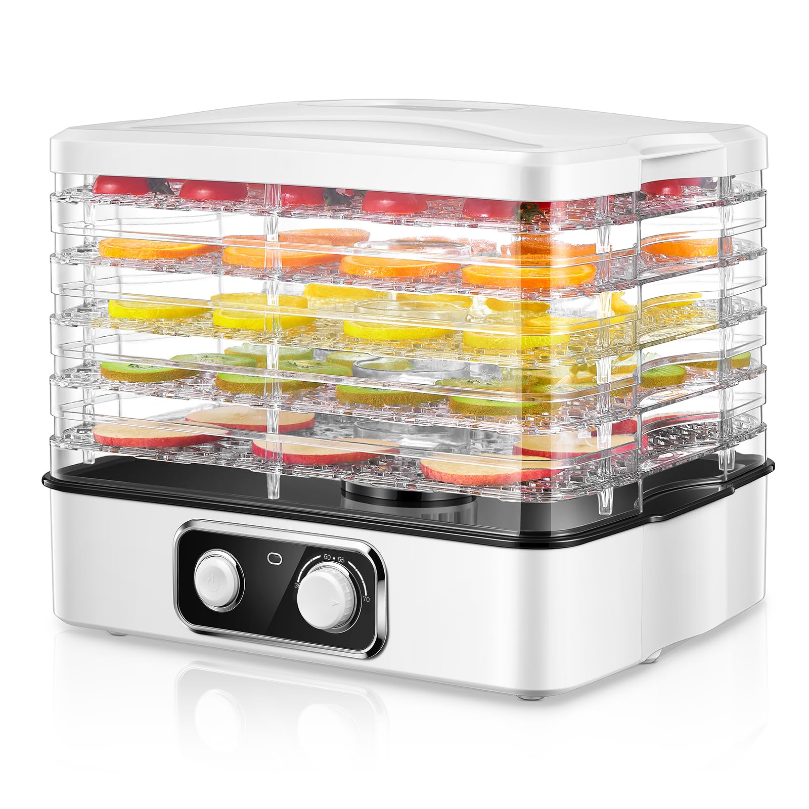 FOHERE Dörrautomat, Dörrautomaten(35-70°C) Temperatur Einstellbar, Dörrgerät für Lebensmittel Fleisch Früchte Gemüse mit 5 Einlegefächer, 360° Umwälztrocknung, für Fleisch,Obst,Haustier-Leckereiene Angebot bei HelloDeals