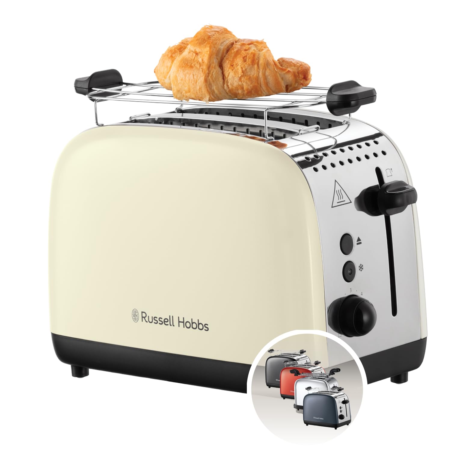 Russell Hobbs Toaster [für 2 Scheiben] Colours Plus Edelstahl Creme (extra breite Toastschlitze, inkl. Brötchenaufsatz, 6 Bräunungsstufen + Auftaufunktion, Lift & Look-Funktion, 1600W) 26551-56 Angebot bei HelloDeals