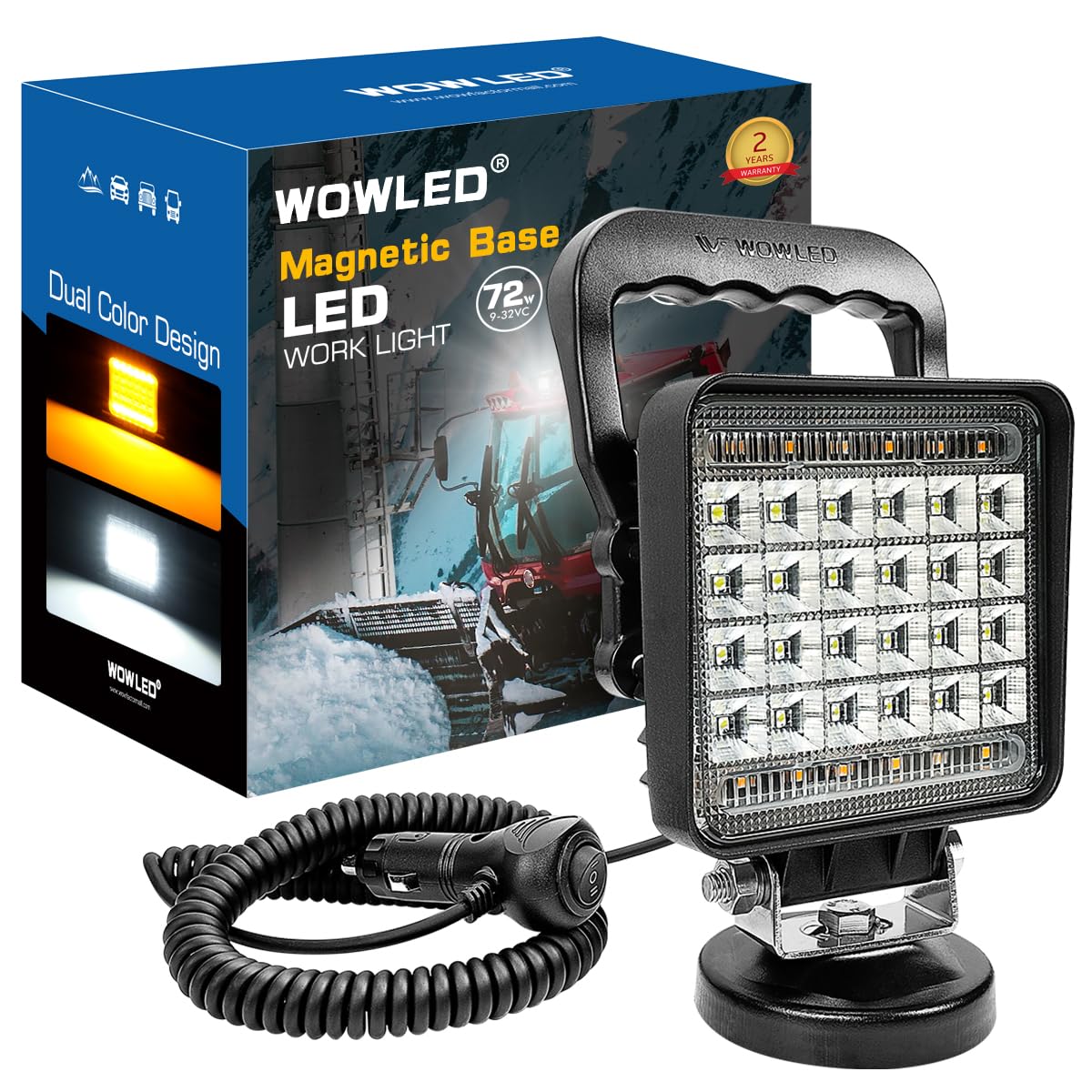 WOWLED Magnetic Light Bar, Amber & White Dual Color LED Work Light mit Magnetfuß, tragbarer Campingscheinwerfer, 72W Zigarettenanzünder, Autoscheinwerfer für LKW Traktor Anhänger Rasenmäher Angebot bei HelloDeals