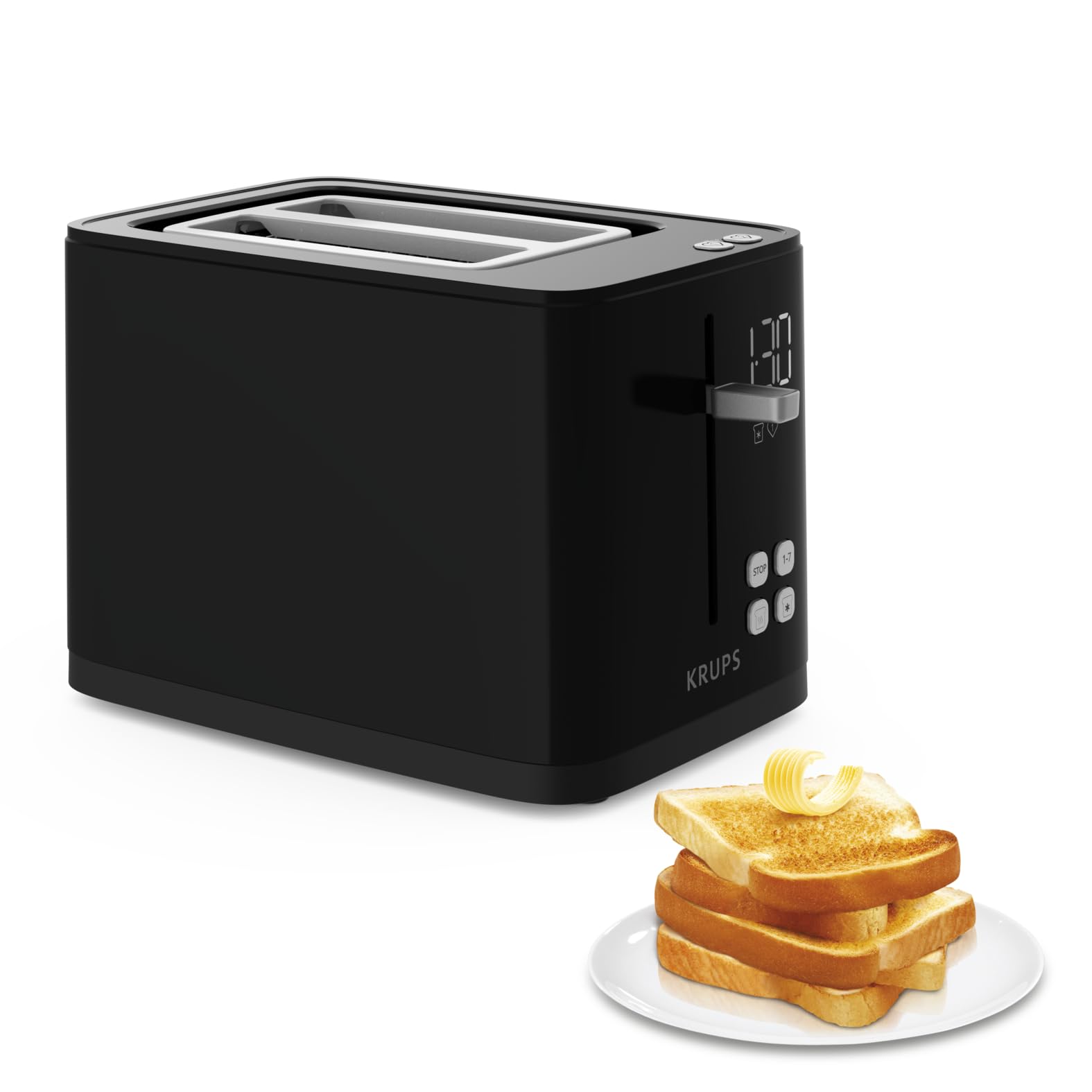 Krups KH641810 Smart'n Light Toaster, Zwei-Scheiben-Toaster, Digitaldisplay, 7 Bräunungsstufen, herausnehmbare Krümelschublade, Countdown, Anhebevorrichtung, Schwarz Angebot bei HelloDeals