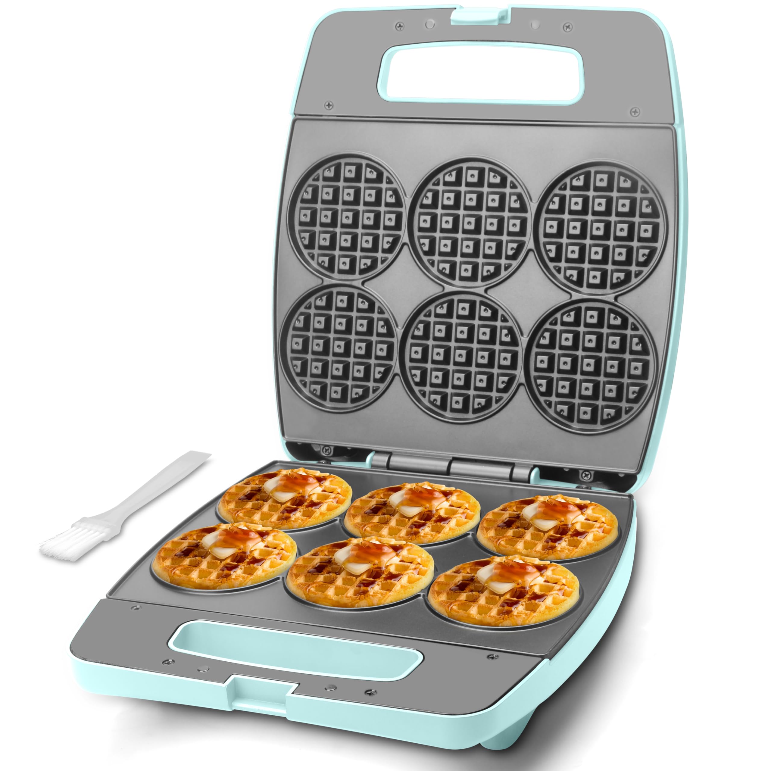 Baker's Friend Multi Mini Waffeleisen Rund, Mini Waffle Maker, Backen 6 x 8 cm kleine Waffeln, Ausgezeichnete Wahl für Frühstück, Brunch, Partys für Veranstaltungen, Aqua Angebot bei HelloDeals