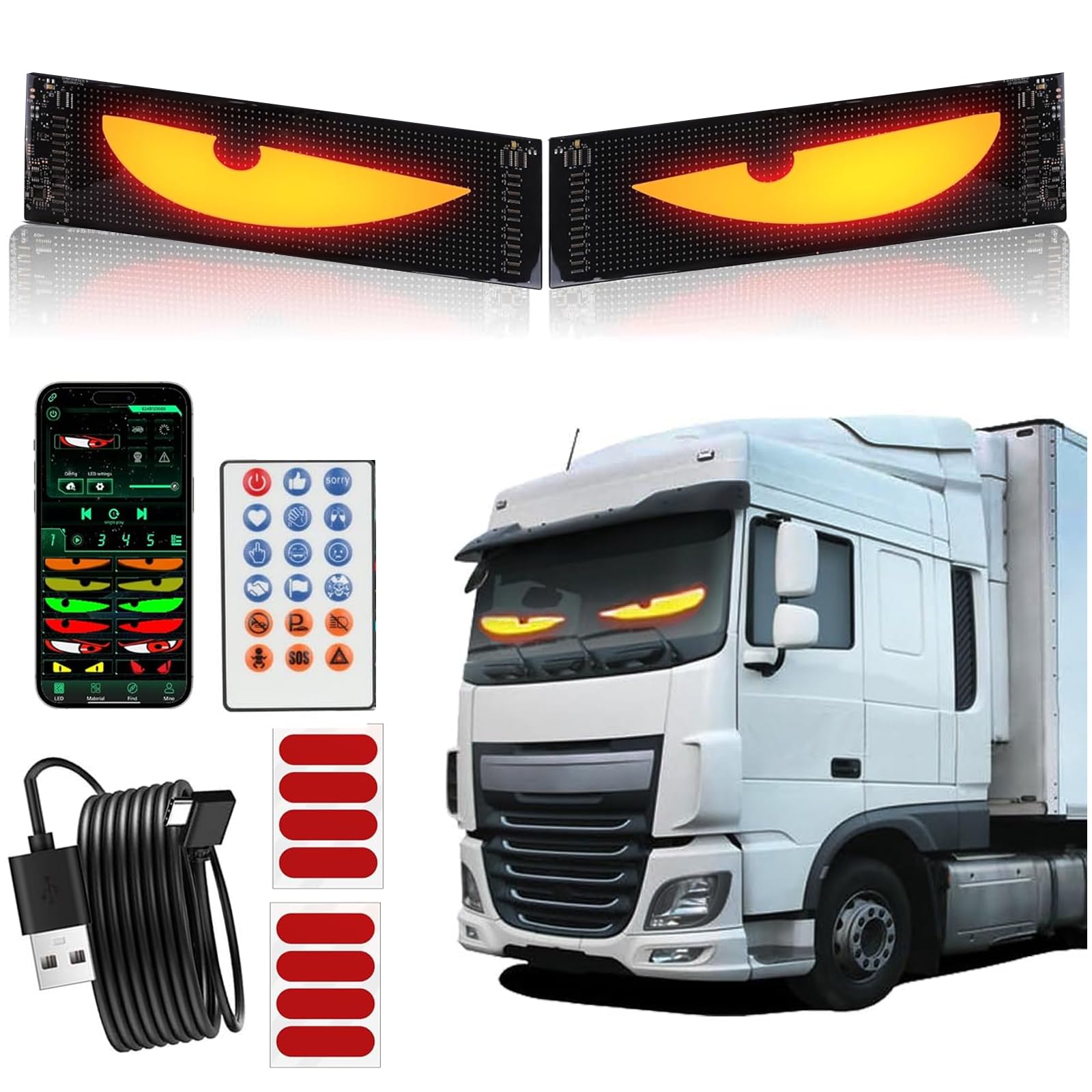 2er Led Augen für Lkw Auto(10*50cm), Devil Eyes Light for Cars, Teufelaugen Licht Dynamische Programmierbarer Personalisiert Augen Lichtschilder, mit APP-Steuerung und Fernbedienung Bluetooth USB 5V Angebot bei HelloDeals