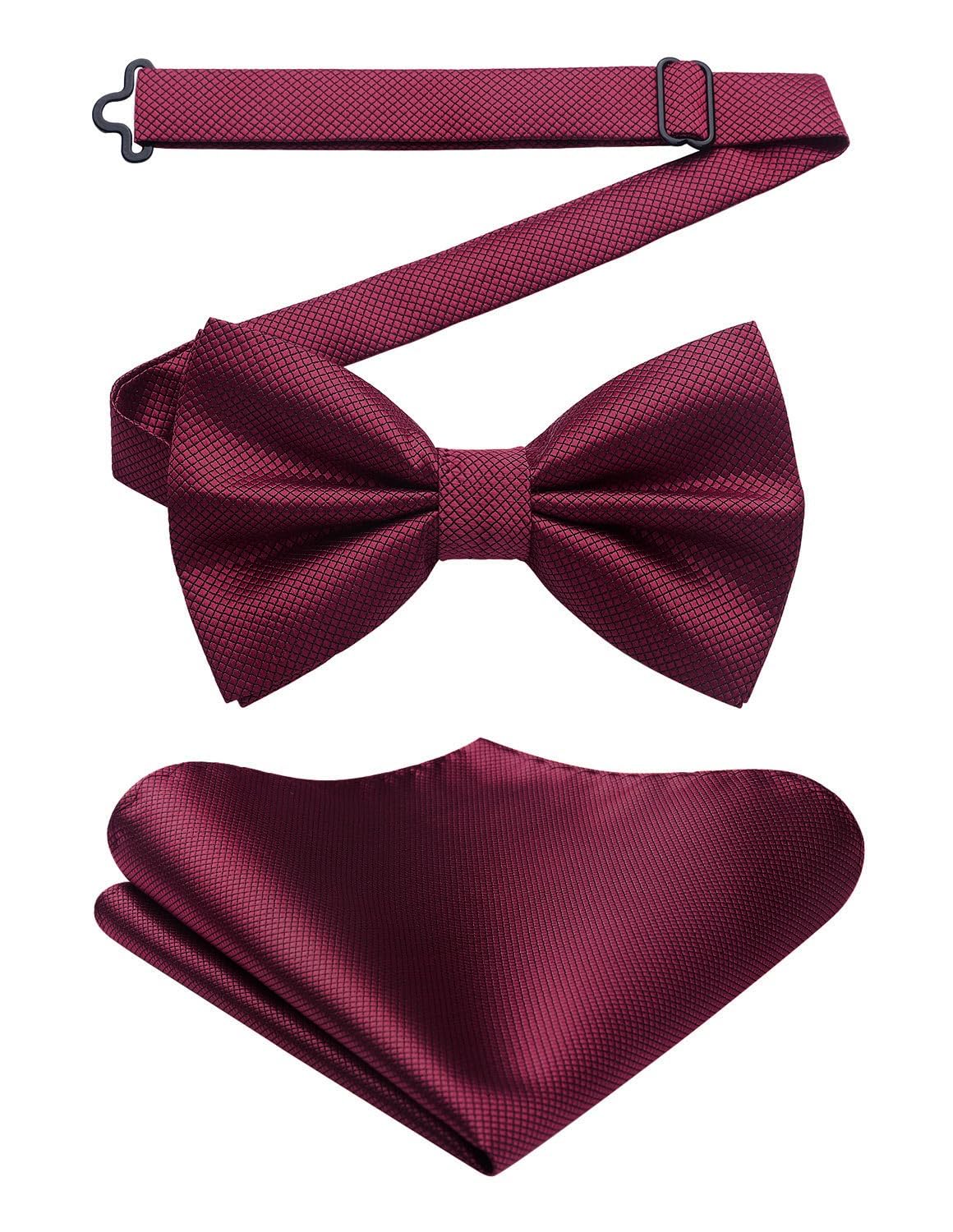 HISDERN Fliege mit Einstecktuch fur Herren Einfarbig Einstellbar Smoking Fliege fur Hochzeit, Party C Bordeaux 2 Einheitsgröße Angebot bei HelloDeals