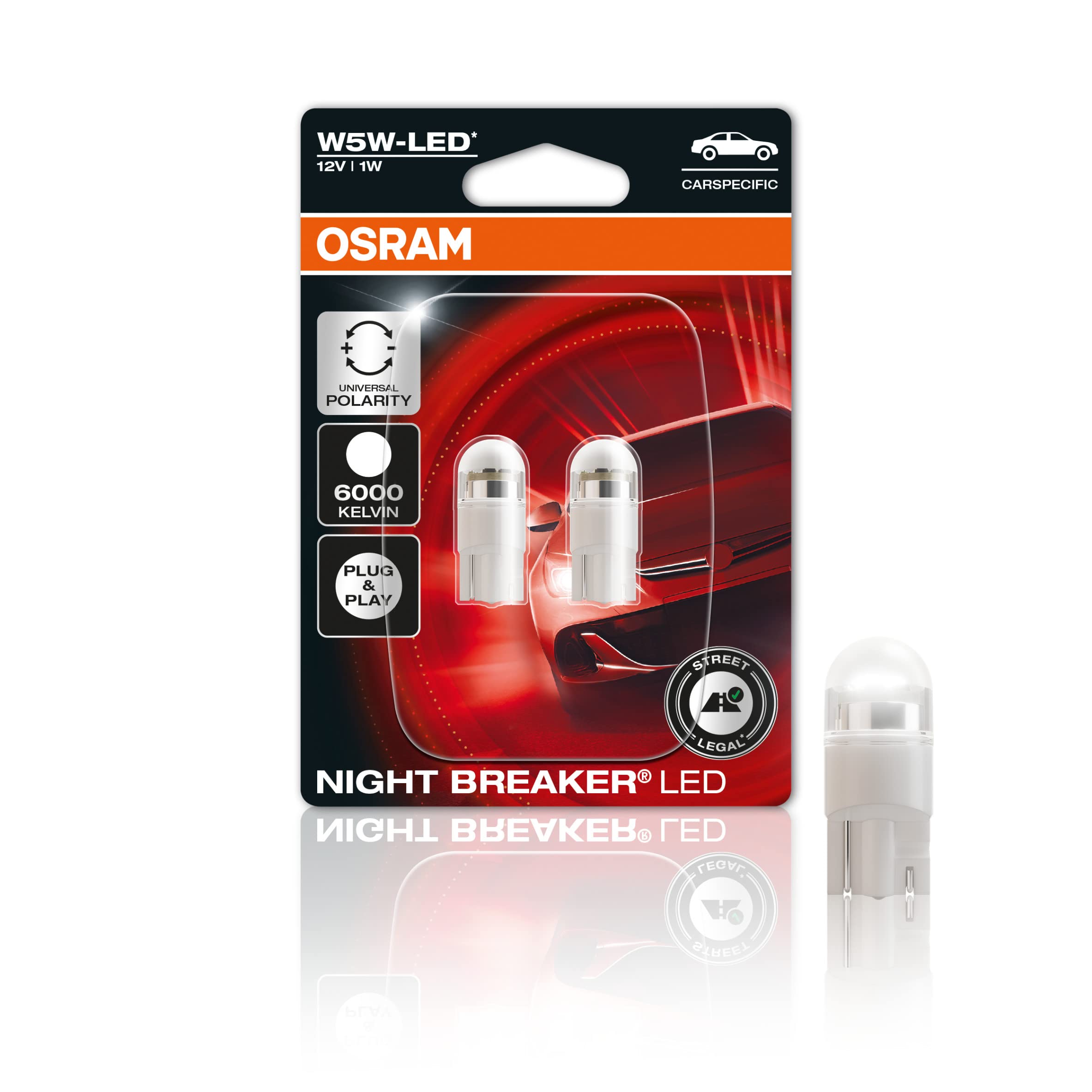 Osram NIGHT BREAKER LED W5W - CARSPECIFIC, 6.000K, erste strassenzugelassene Nachrüstlampe , modellspezifisches Standlicht/Positionslicht/Innenraumbeleuchtung Angebot bei HelloDeals