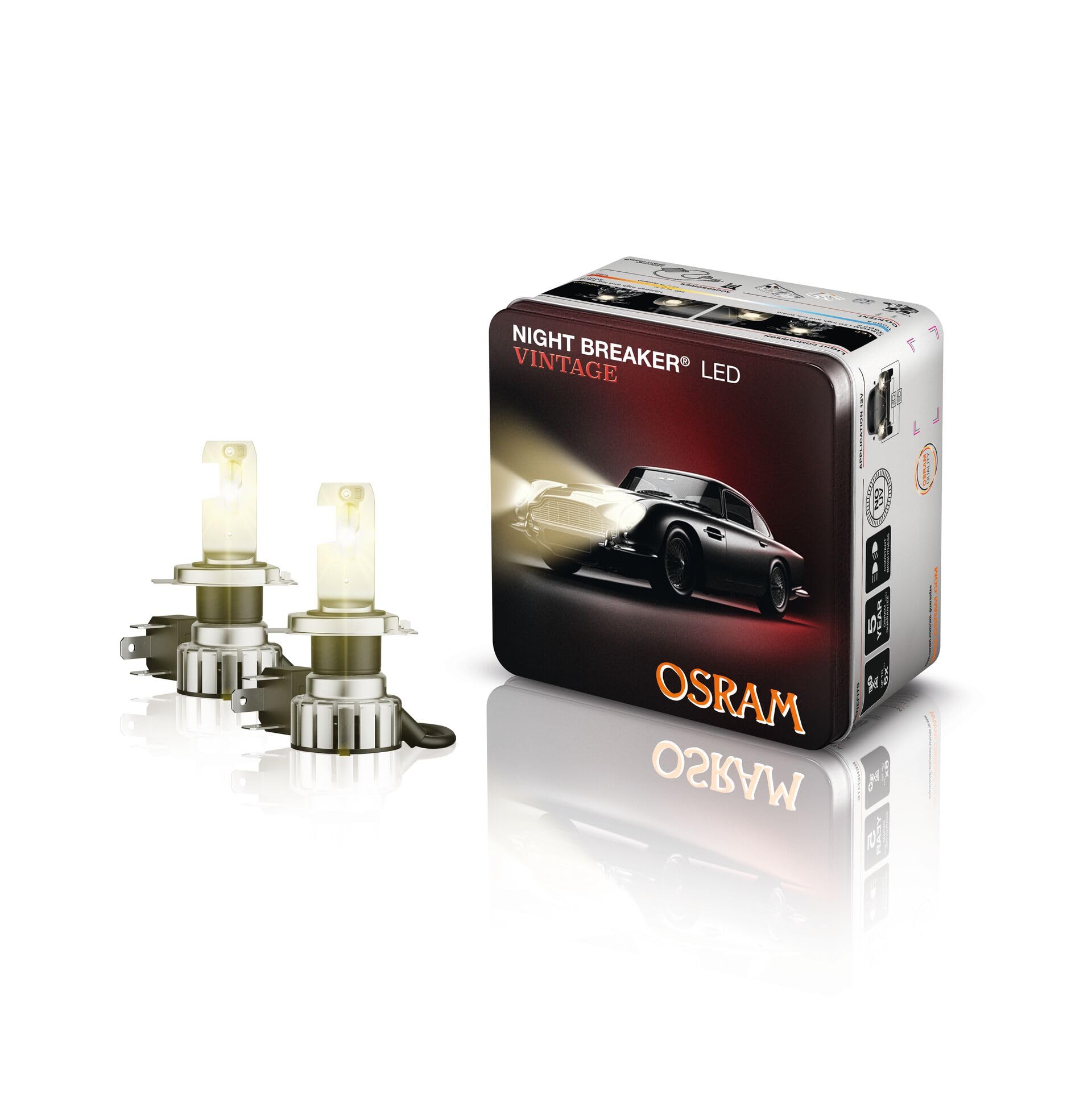 OSRAM NIGHT BREAKER LED VINTAGE H4 + R2 Adapter, 3000K, warmweiße Farbtemperatur, bis zu 330% mehr Helligkeit Angebot bei HelloDeals