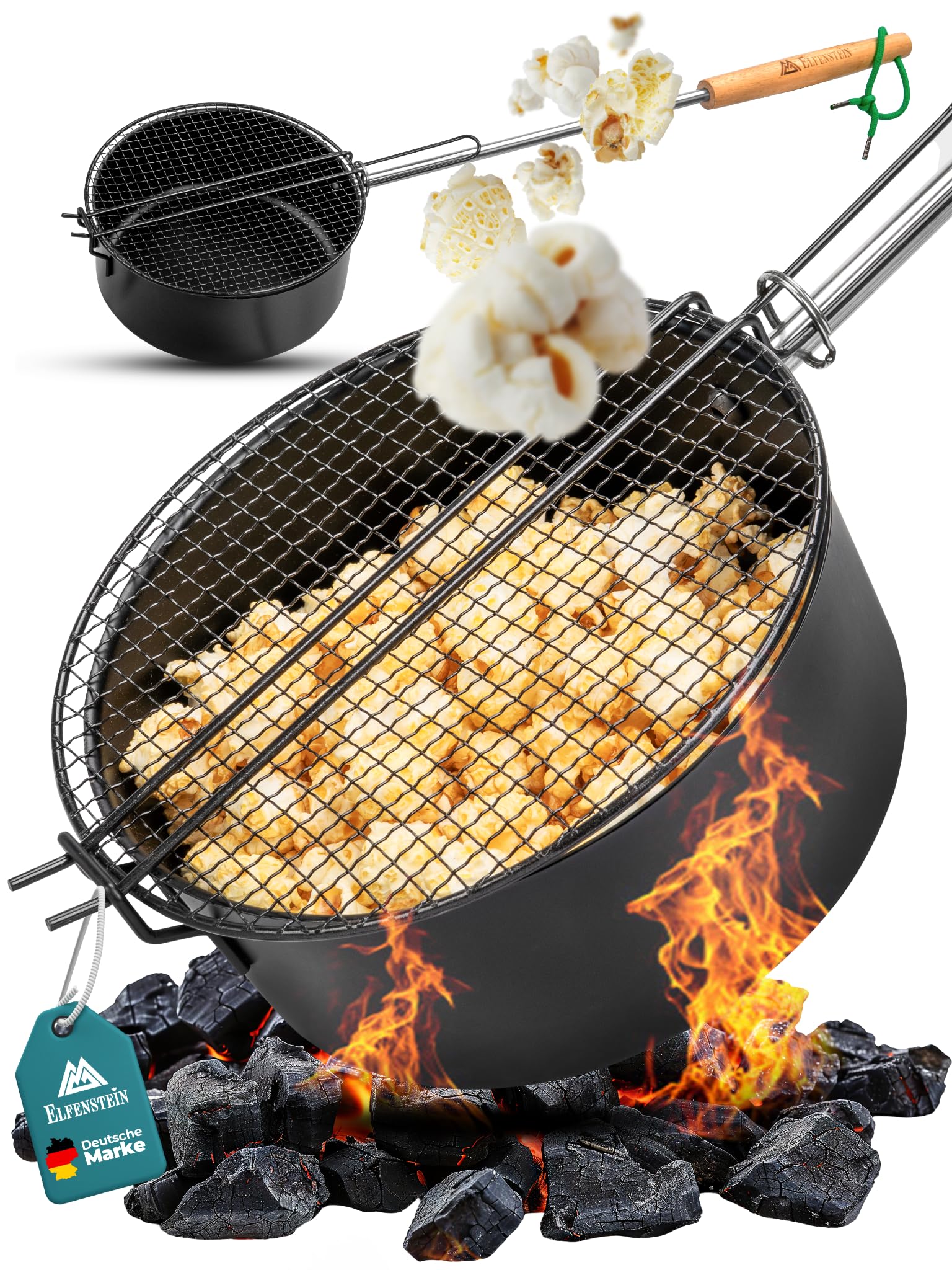 ELFENSTEIN Popcorn Maker Lagerfeuer aus hochwertigen Karbonstahl & Sicherheitsgriff, Outdoor Popcorn-Pfanne für Lagerfeuer, Grill und Feuerschale, Garten & Camping Zubehör für frisches Kino-Popcorn Angebot bei HelloDeals