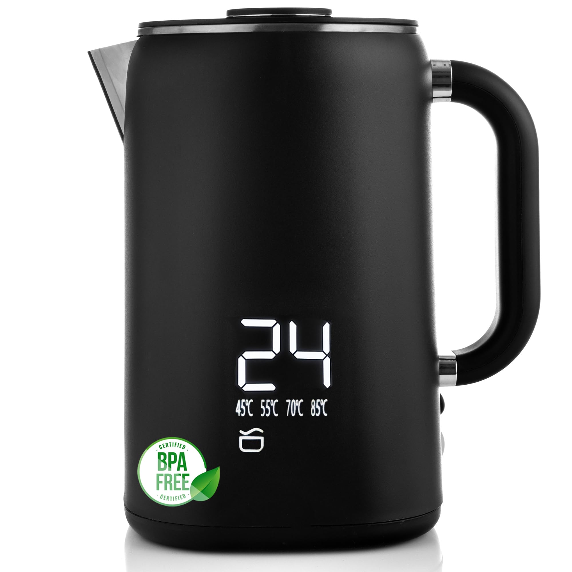 Lehmann Edelstahl Wasserkocher mit Temperaturhaltung, 1,7 Liter, Temperaturkontrolle 45-100℃, Edelstahl Teekocher mit Thermostat und Touch-Display, Anti-Fingerprint, BPA frei, schwarz Angebot bei HelloDeals