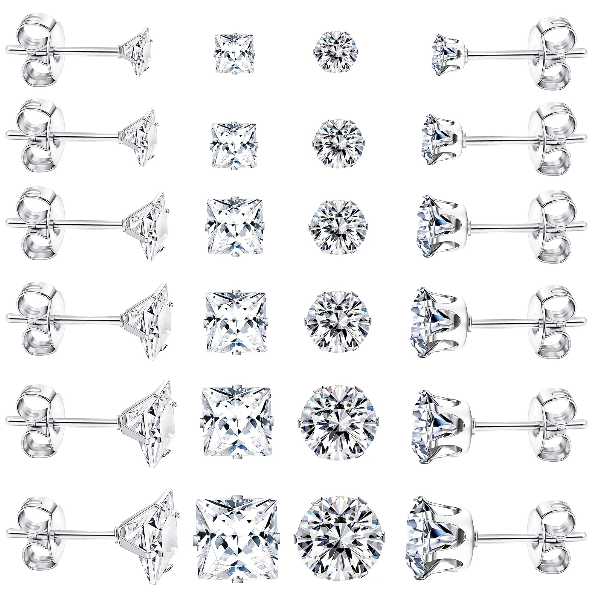 Dochais 12 Paar Ohrringe Männer,Ohrringe Herren Silber,Medizinische Ohrstecker aus 316L Chirurgenstahl, Hypoallergene Edelstahl Ohrring Set,Zirkonia Ohrstecker für Herren Damen Unisex Angebot bei HelloDeals