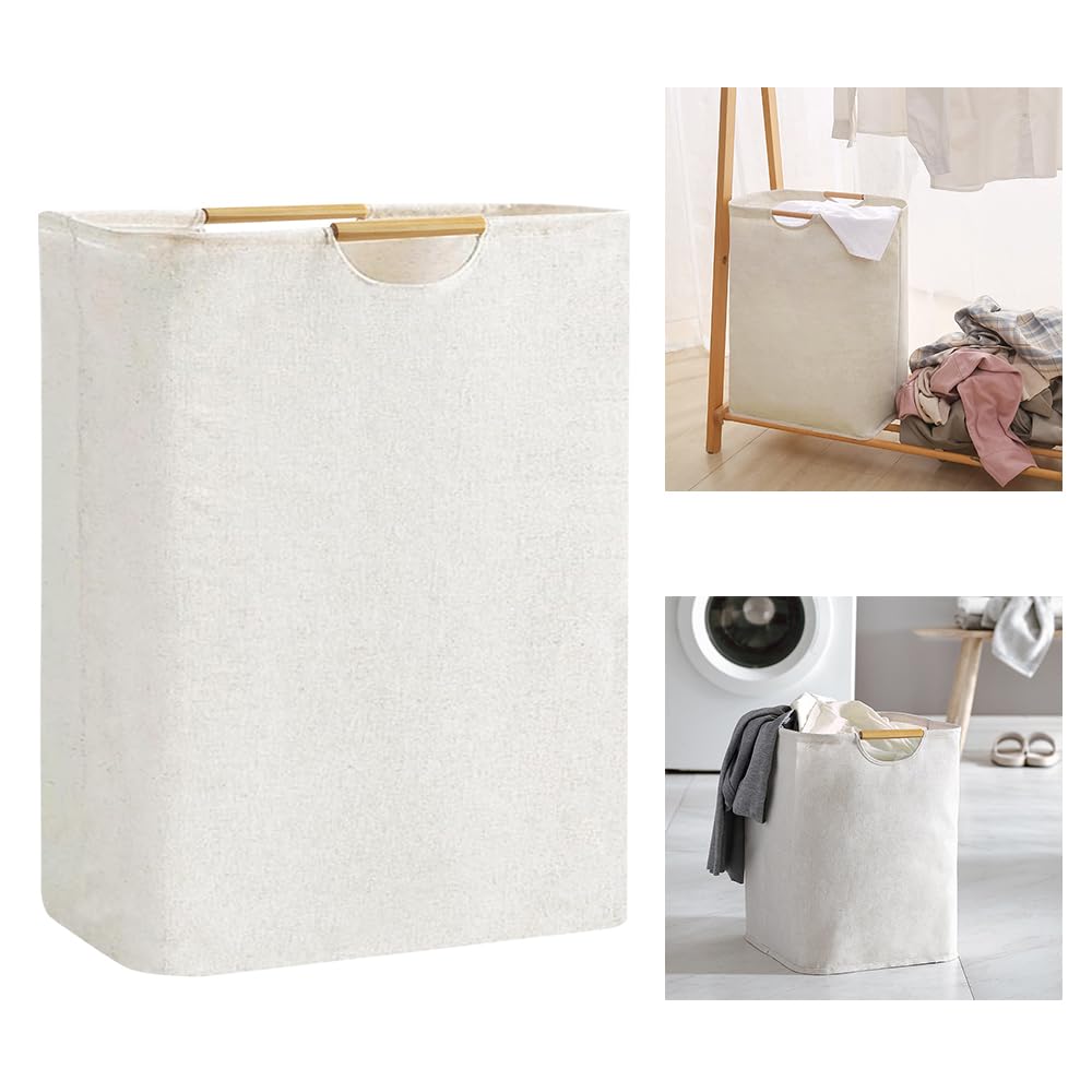 ADERTOS Wäschekorb Faltbar Beige Wäschesack Wäschesammler 60L Körbe Aufbewahrung Wäsche mit Henkel Wasserdichte Wäschebox Stoff Laundry Basket 55x40x25cm Faltbarer Wäschesortierer für Schlafzimmer Angebot bei HelloDeals