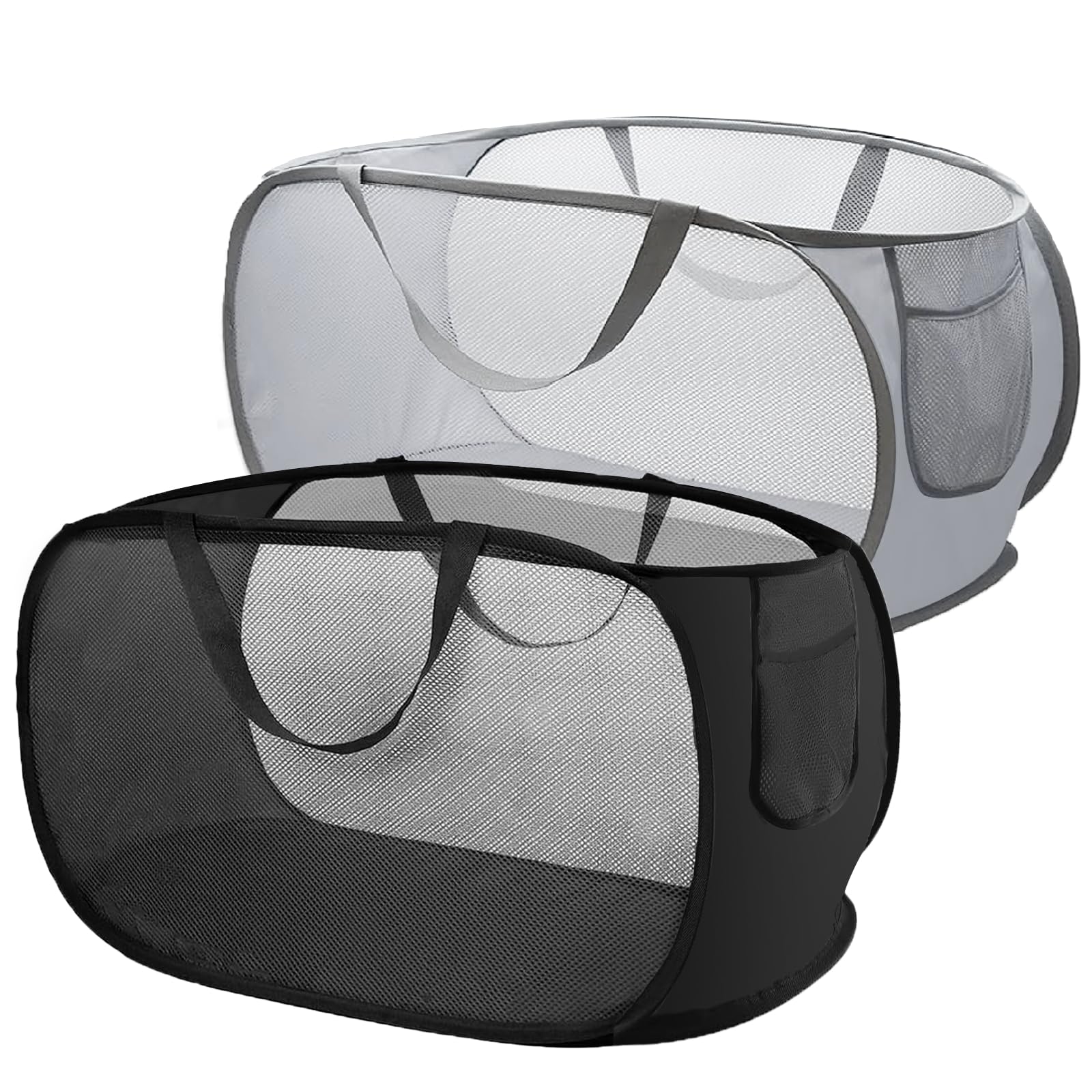 2 Stück Wäschekorb Faltbar,75L Wäschesammler Klappbar mit Griffen,Laundry Basket Tragbar für Bad Camping Reisen,Schwarze und Graue Farben (Schwarz + Grau) Angebot bei HelloDeals