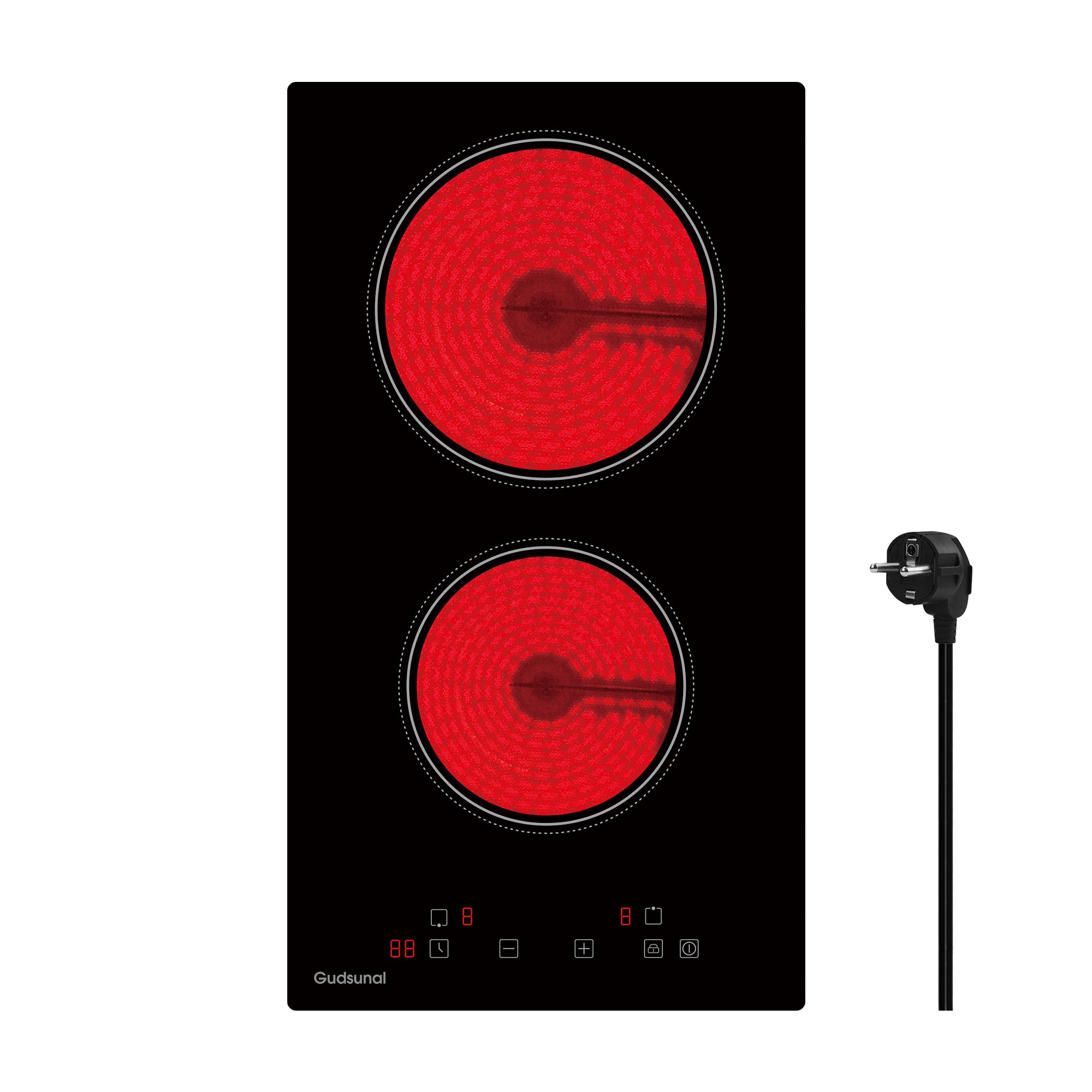 Gudsunal Domino Kochfeld, 2-Platten Glaskeramikkochfeld mit Stecker, 3000W, 9 Heizstufen, 1-99 Minuten Timer, Touch-Steuerung, Automatische Abschaltung, Kindersicherung,Mattschwarz Schwarz 29 cm - 2 Platten Angebot bei HelloDeals