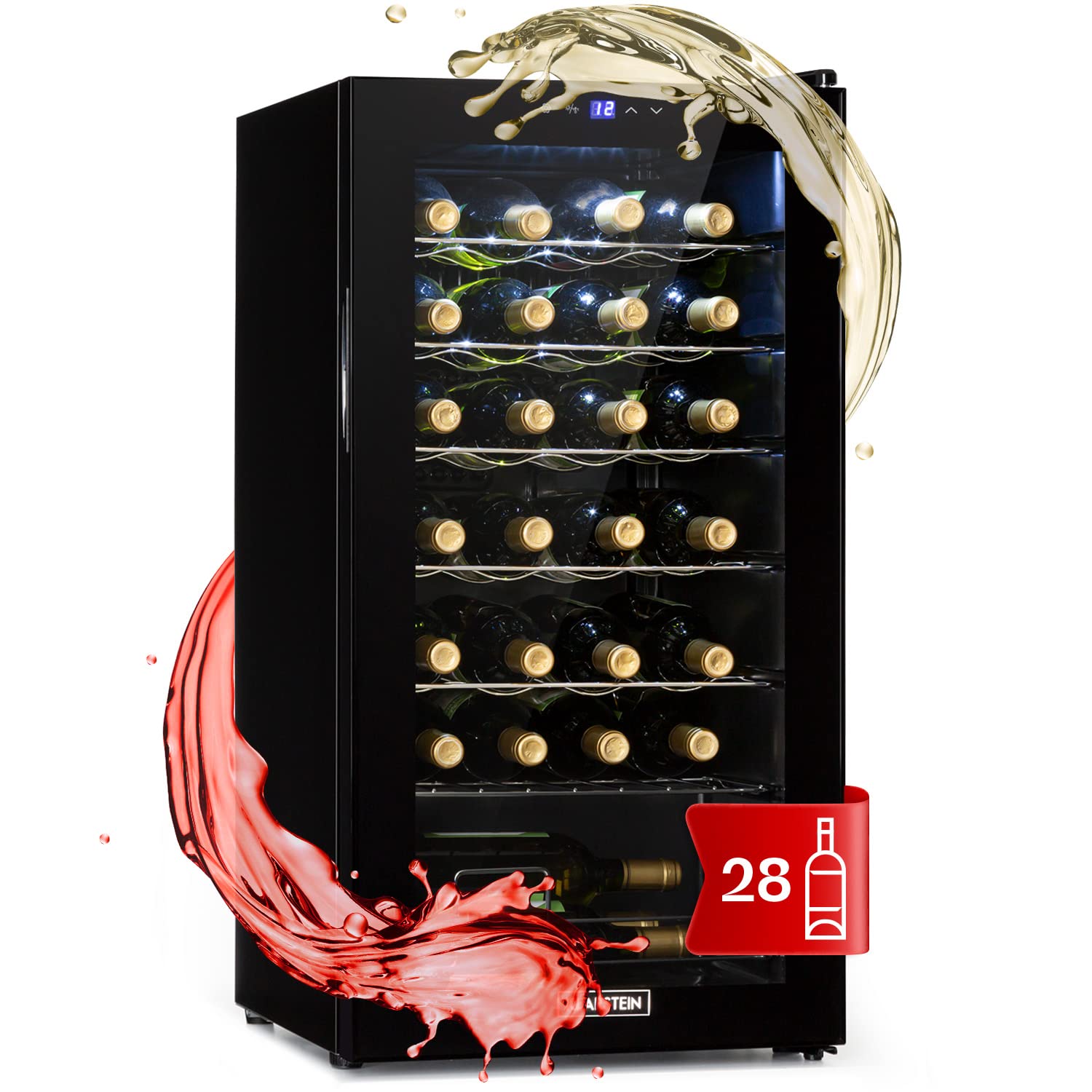 Klarstein Weinkühlschrank, 1 Zonen Getränkekühlschrank Klein, Kleiner Weinschrank 74L, Wein-Kühlschrank Klein mit Glastür, Indoor/Outdoor Flaschenkühlschrank, Wine Fridge 5-18°C, 28 Flaschen Angebot bei HelloDeals
