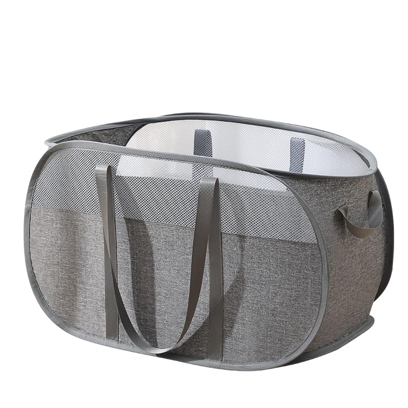 RunFar shop Pop Up Wäschekorb Faltbarer Wäschekorb Wäschetonne Wäschekorb klappbar mit Griff laundry basket Aufbewahrungskorb für Kinderzimmer Camping Und Reisen 65L Positives Ion Grau Angebot bei HelloDeals