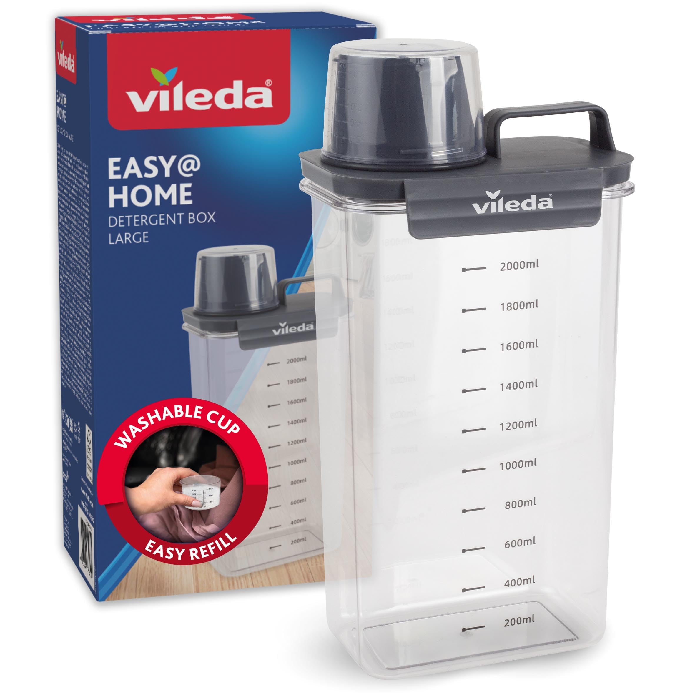 Vileda Waschmittelbox 2300ml grau - Praktische Aufbewahrung für Waschpulver - Inklusive Messbecher für präzises Dosieren - Luftdicht & Platzsparend Angebot bei HelloDeals