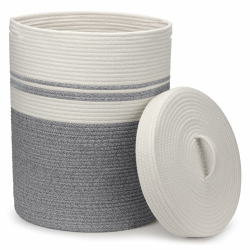 Goodheim Faltbarer Wäschekorb mit Deckel, Wäschesammler - Wäschekörbe, Körbe geflochten, groß & XXL, weiß, Baumwollkorb -Aufbewahrungskorb groß (Grau,37 x 52cm) 55L Grau mit Deckel Angebot bei HelloDeals