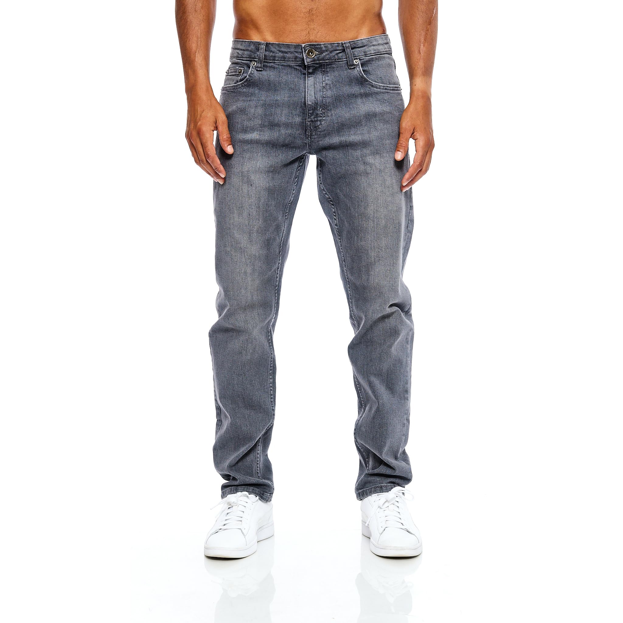 JEEL Herren-Jeans - Regular-Fit Straight-Cut - Stretch - Jeans-Hose Basic Washed 36W / 34L 04-grau Angebot bei HelloDeals
