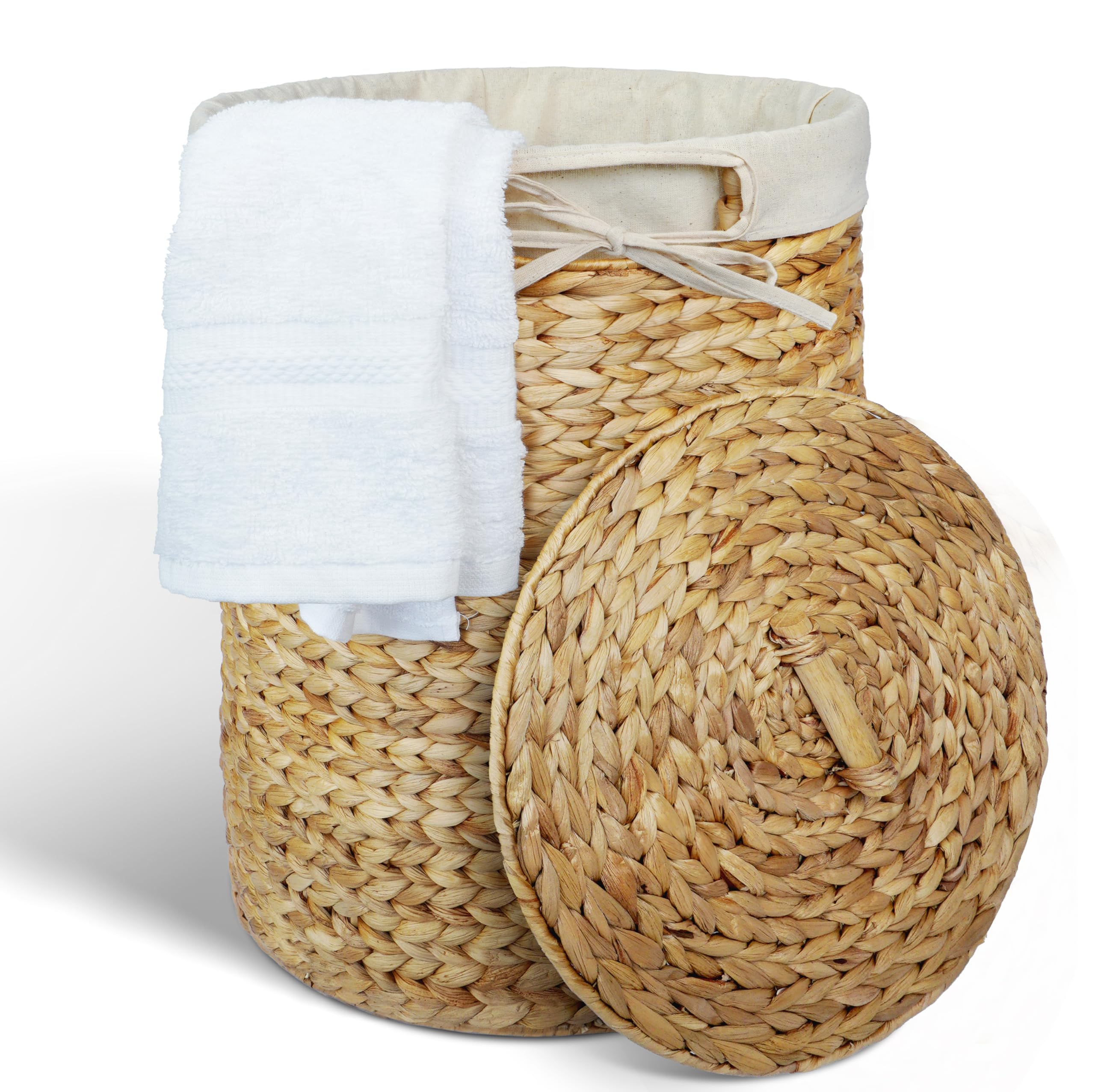 Casa Mina® Wäschesammler mit Deckel D30 x H45cm hoch I Atmungsaktiver Wäschekorb geflochten aus 100% Naturfaser I Robuster Wäschesammler mit Griffen & waschbarem Innensack I Wäschekörbe - Manila Nature 30 x 45cm | 20 Lit. Angebot bei HelloDeals