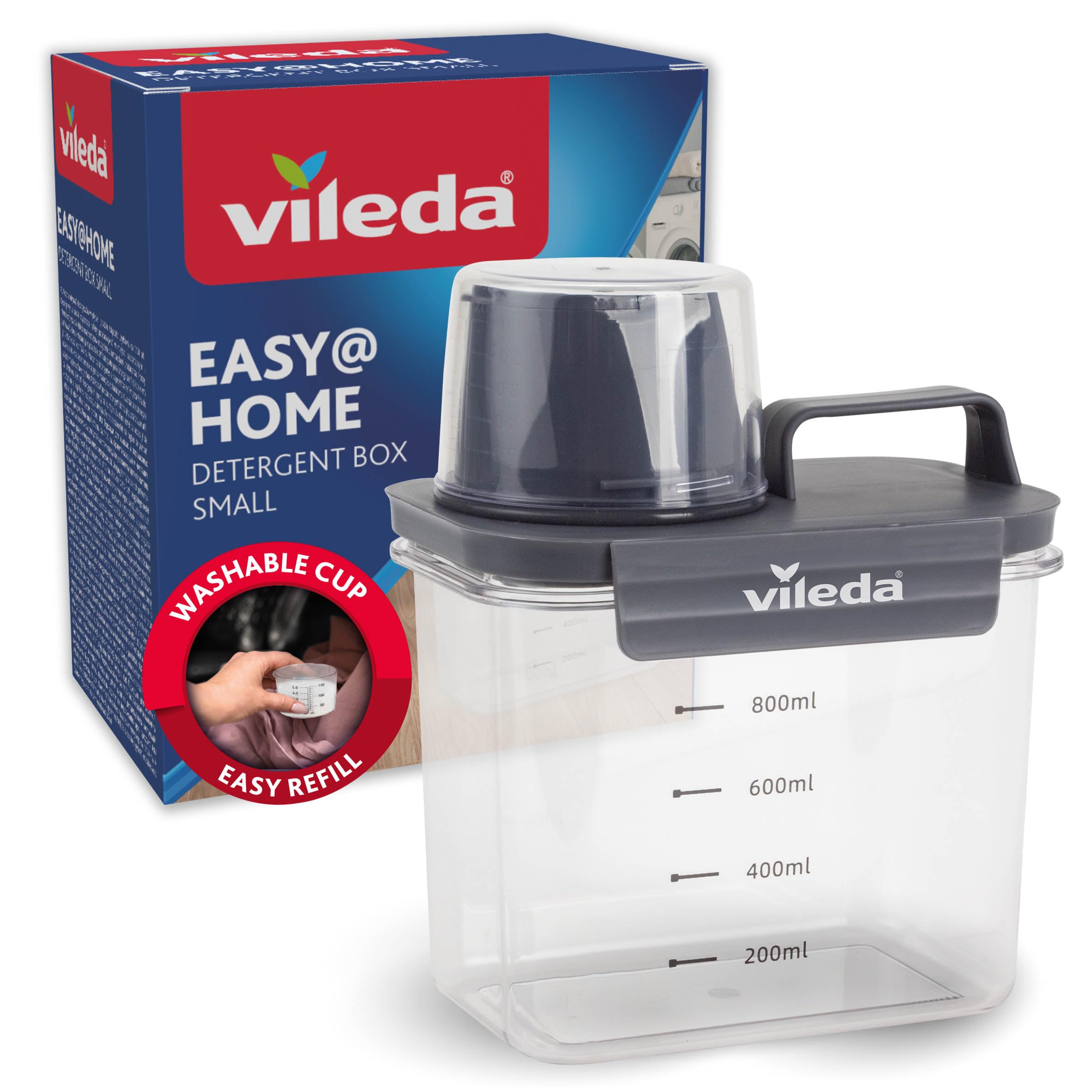 Vileda Waschmittelbox 1100ml grau - Praktische Aufbewahrung für Waschpulver - Inklusive Messbecher für präzises Dosieren - Luftdicht & Platzsparend Angebot bei HelloDeals