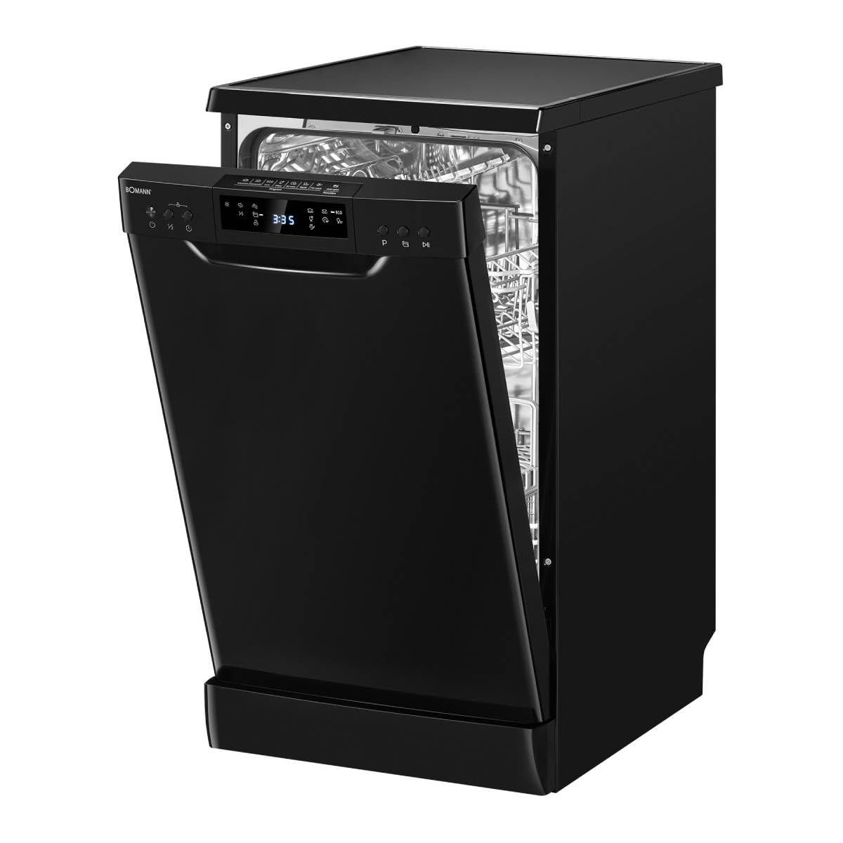 Bomann Geschirrspüler 45 cm, 10 Maßgedecke, Spülmaschine Stand o. Unterbau, 7 Programme & 2 Sprühebenen, Dishwasher mit Startvorwahl, Geschirrspüler unterbaufähig GSP 7418 schwarz Schwarz *Modell 2024* Angebot bei HelloDeals