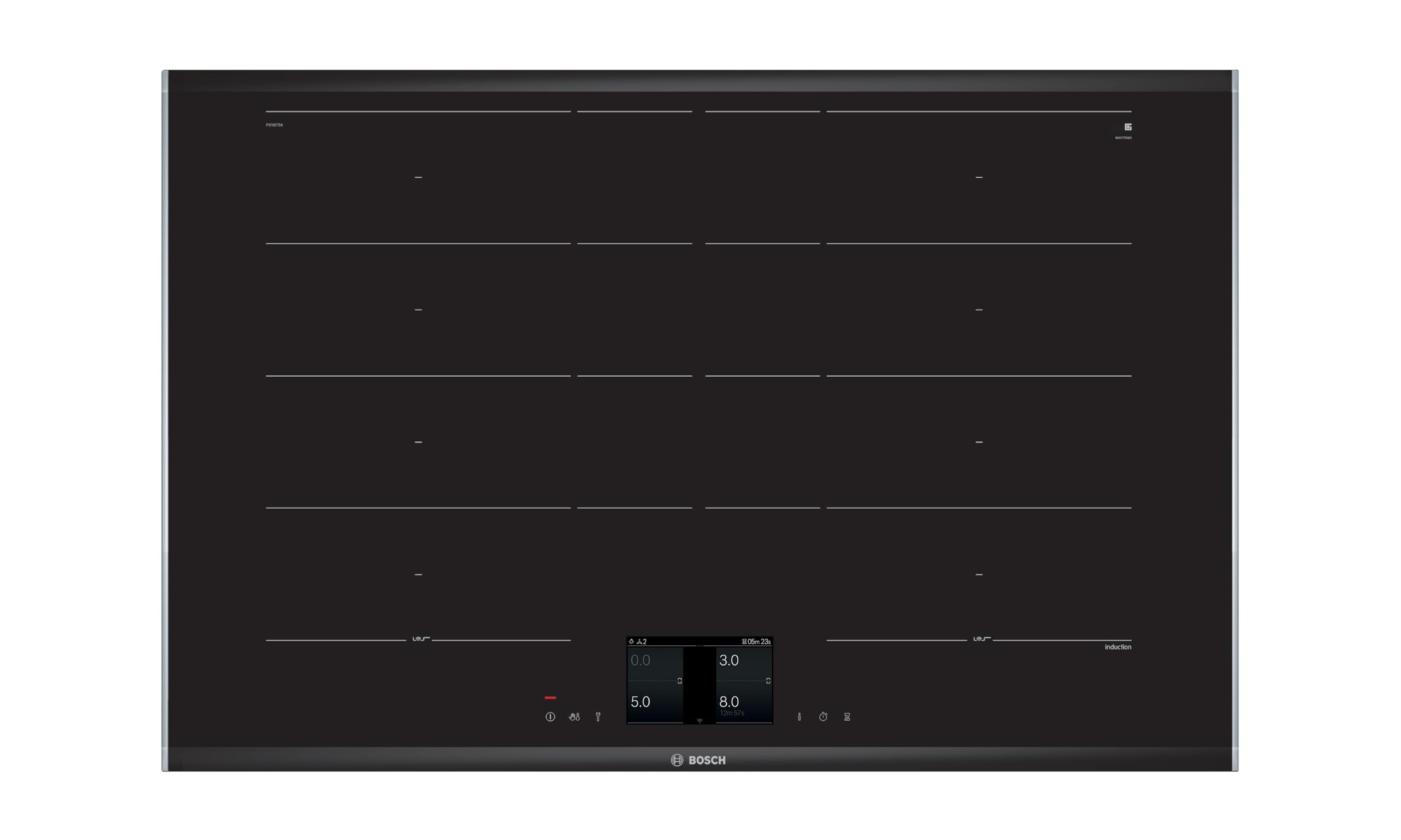 Bosch PXY875KW1E Serie 8 Smartes Induktionskochfeld (autark), 80 cm breit, FlexInduction freie Platzwahl, MoveMode voreingestellte Leistungsstufen, PerfectFry Bratsensor, PowerBoost schnelleres Kochen Serie 8 80 cm Designrahmen Erweiterte Flex Induction + Angebot bei HelloDeals