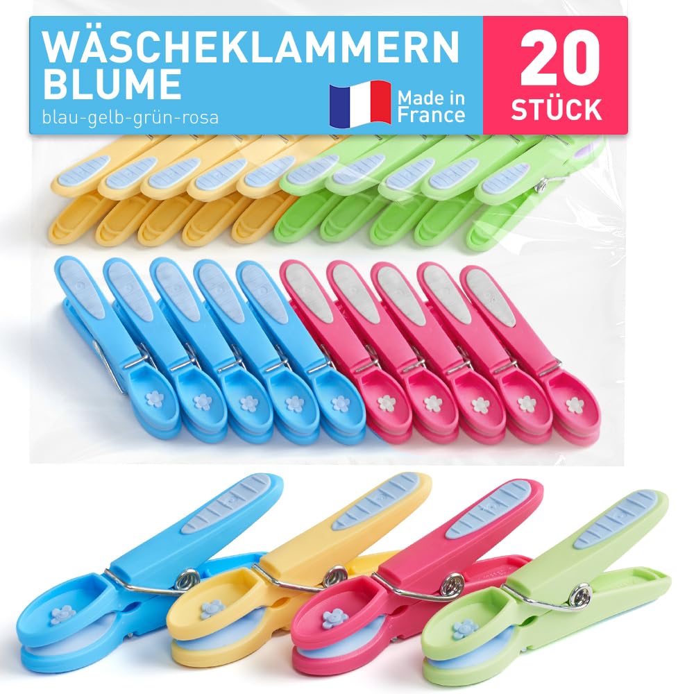 culiclean Wäscheklammern ohne Abdruck stabil bunt 20x Wäscheklammer blau gelb grün rosa pink, robuste Kluppen Soft Grip Clip Clothes Pegs UV beständig Klammern zum Aufhängen von Wäsche, Socken Blau-gelb-grün-rosa Angebot bei HelloDeals