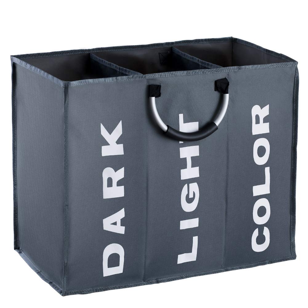 IHOMAGIC Wäschesortierer 3 Fächer, Faltbarer Wäschekorb Sortierer, Hell Dunkel Wäschesammler, 3 Fach Braun Kinderzimmer Kinder Wäschebox, Wäschesack Wäschetasche Groß, 90L, 60x32x49cm, Dunkelgrau X-90L 3 Fächer Dunkelgrau Angebot bei HelloDeals