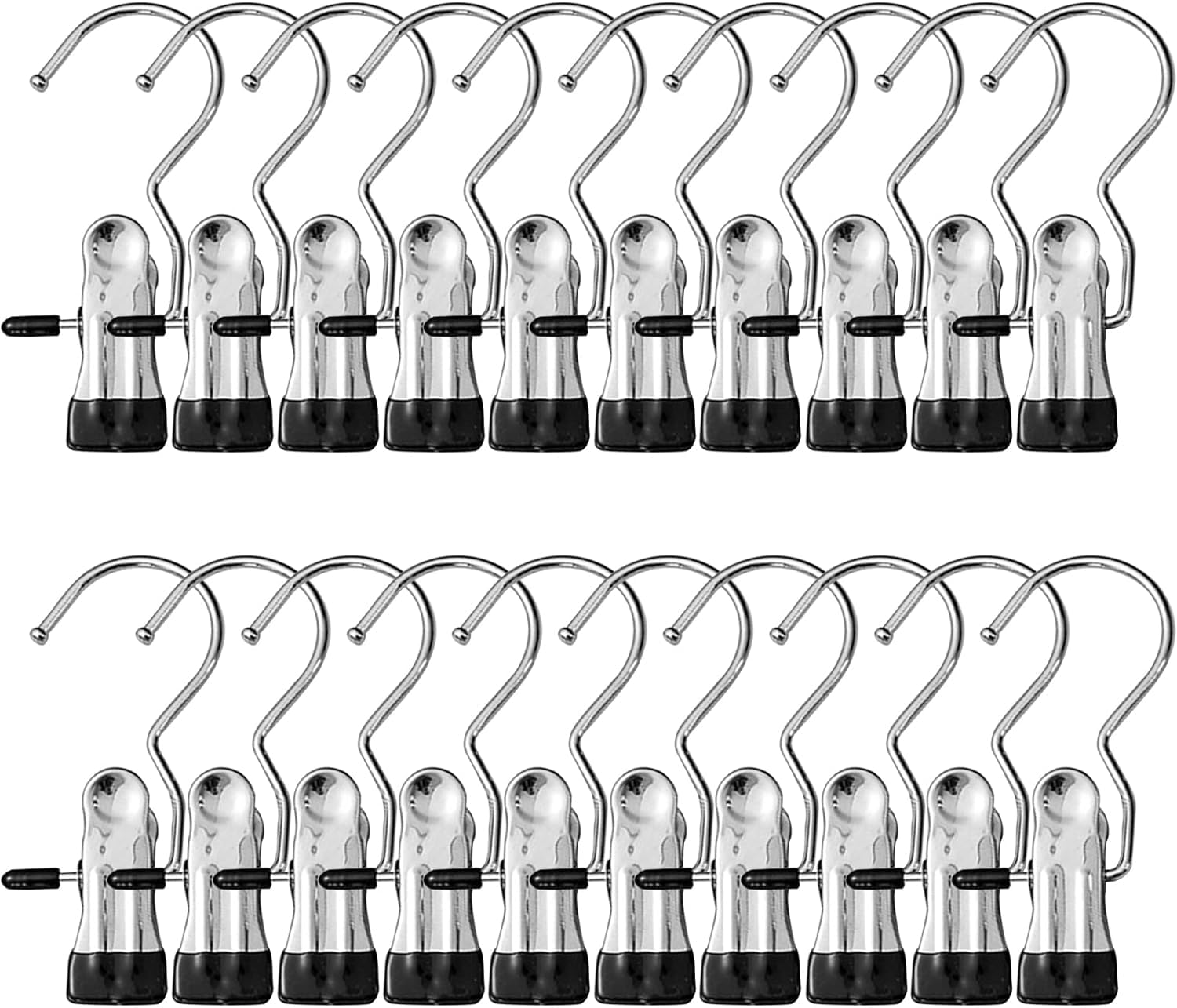 20 Stück Wäscheklammern Edelstahl, Wäsche Haken rutschfest Kleiderbügel Clip 360° Drehbar Stiefelklammern Stiefel Aufhänger Metall Klammern für Hosen Schuhe Handtuch (Schwarz) Angebot bei HelloDeals