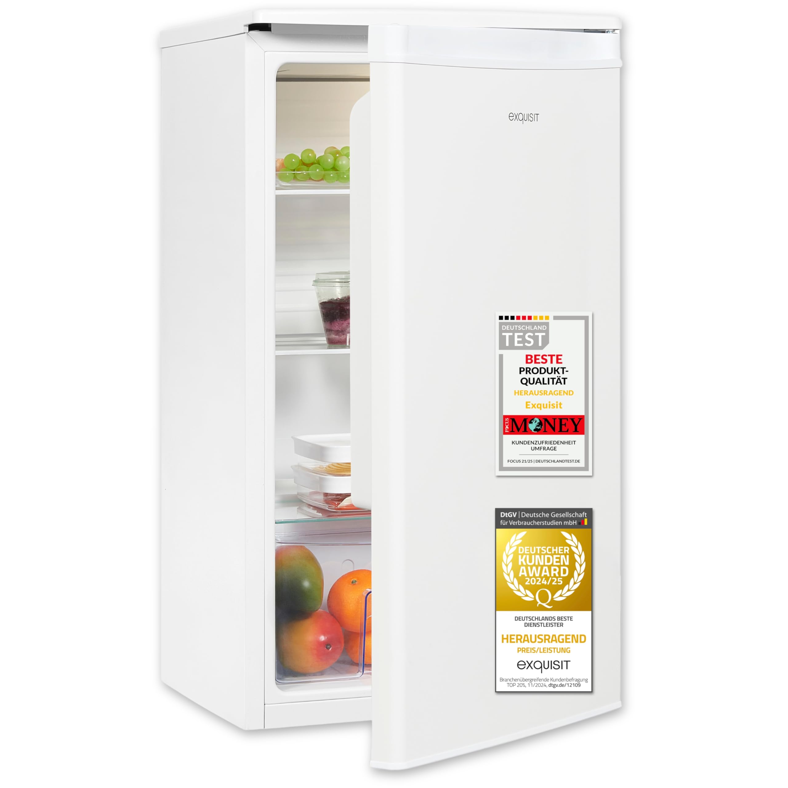 Exquisit Vollraumkühlschrank 75 Liter, Freistehend, Kühlschrank klein und kompakt, 45cm Breit, LED-Innenbeleuchtung, KS585-V-091E Weiß Angebot bei HelloDeals