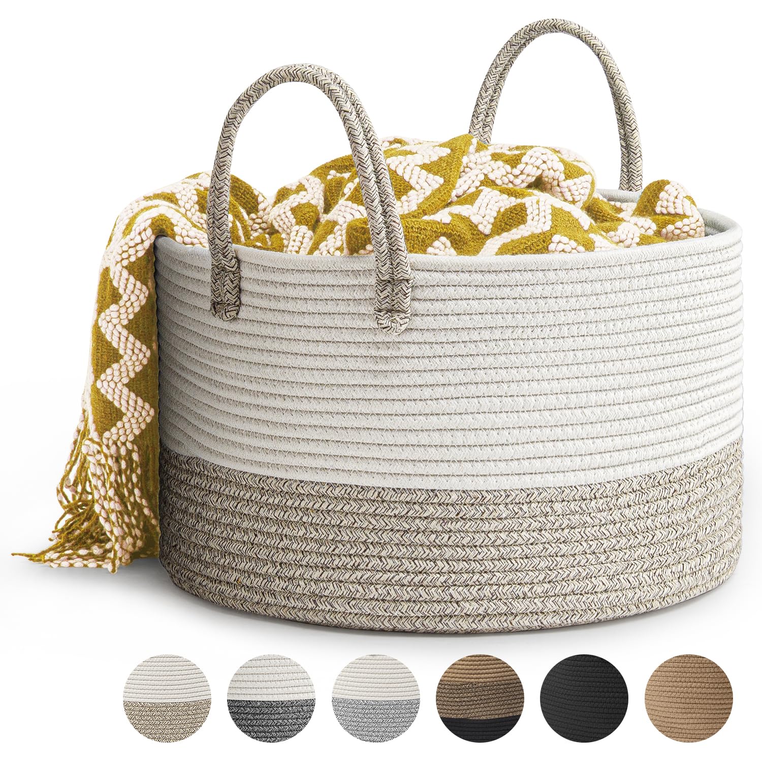 Rieeyrslza Wäschekorb für Decken 32L Geflochten Wäschesammler Baumwolle Seil Korb Faltbare Vielseitiger Aufbewahrungskorb mit Henkel Geeignet für Wohnzimmer und Schlafzimmer(Braun) Braun 40 X 25 Cm Angebot bei HelloDeals