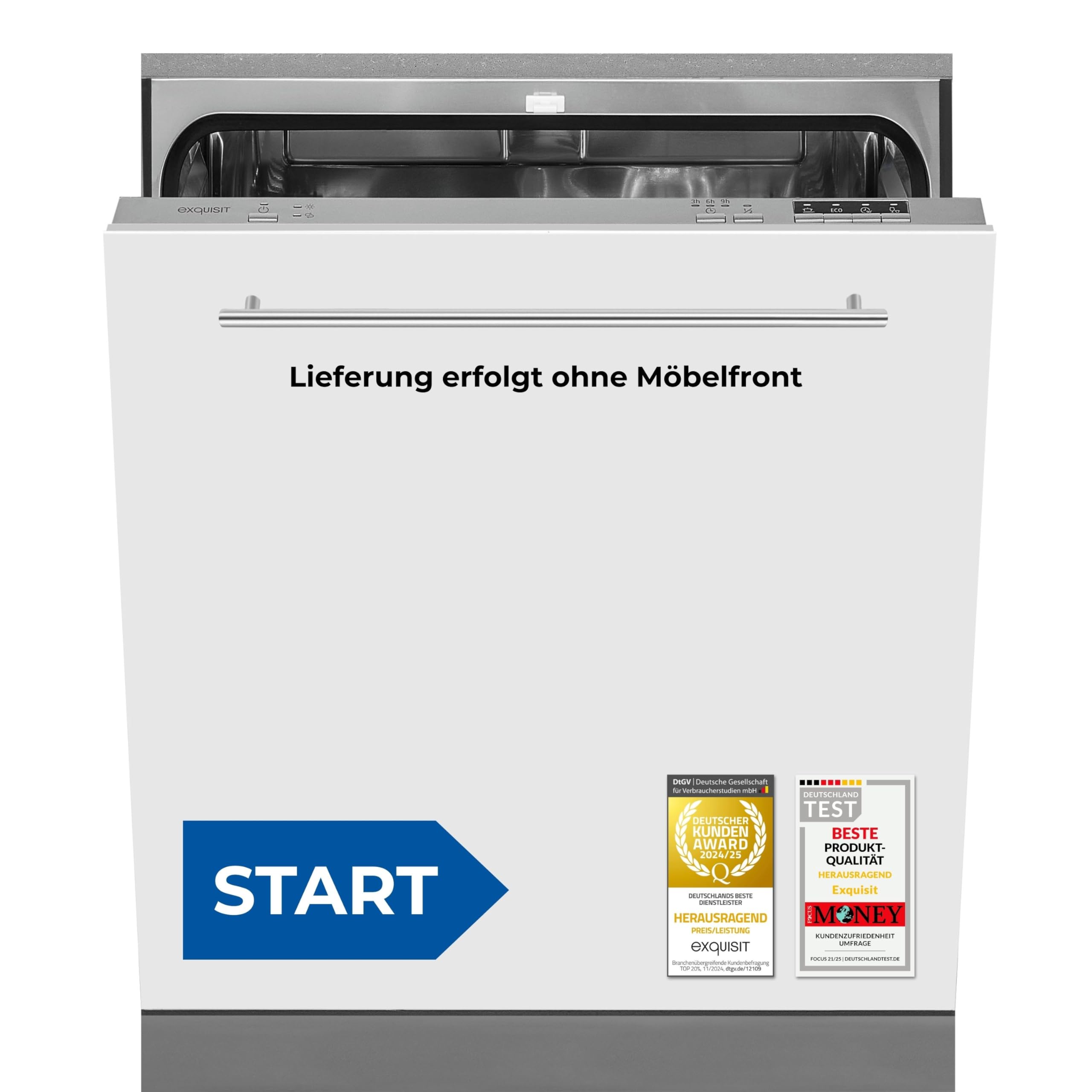 Exquisit START Einbaugeschirrspüler 60 cm, vollintegriert, 12 Maßgedecke, 11 Liter, Startzeitvorwahl, 4 Spülprogramme, ECO, EGSP56012-E-030E silber Angebot bei HelloDeals