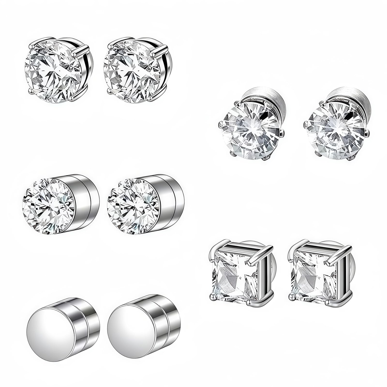 Magnetohrringe, Magnet Ohrringe Damen, Intarsien Nicht Durchbohrend, Kein Piercing Magnetische Ohrringe für Herren Mann Damen Silber, Rund/Quadratisch Angebot bei HelloDeals