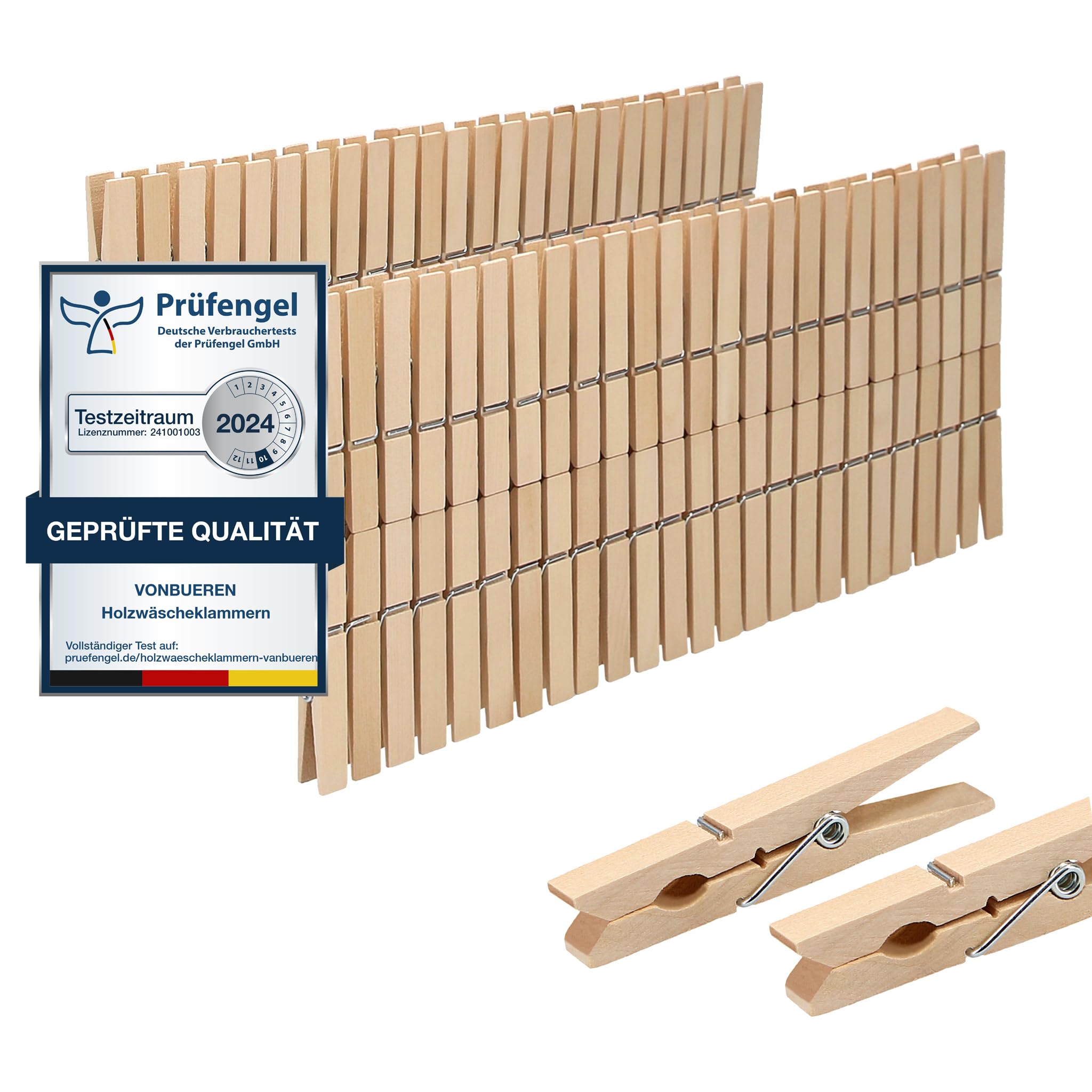 100 x Wäscheklammern Holz groß VonBueren | plastikfrei | Holzklammern aus nachhaltigem unbehandeltem Birkenholz | Holzwäscheklammern auch zum Basteln Angebot bei HelloDeals