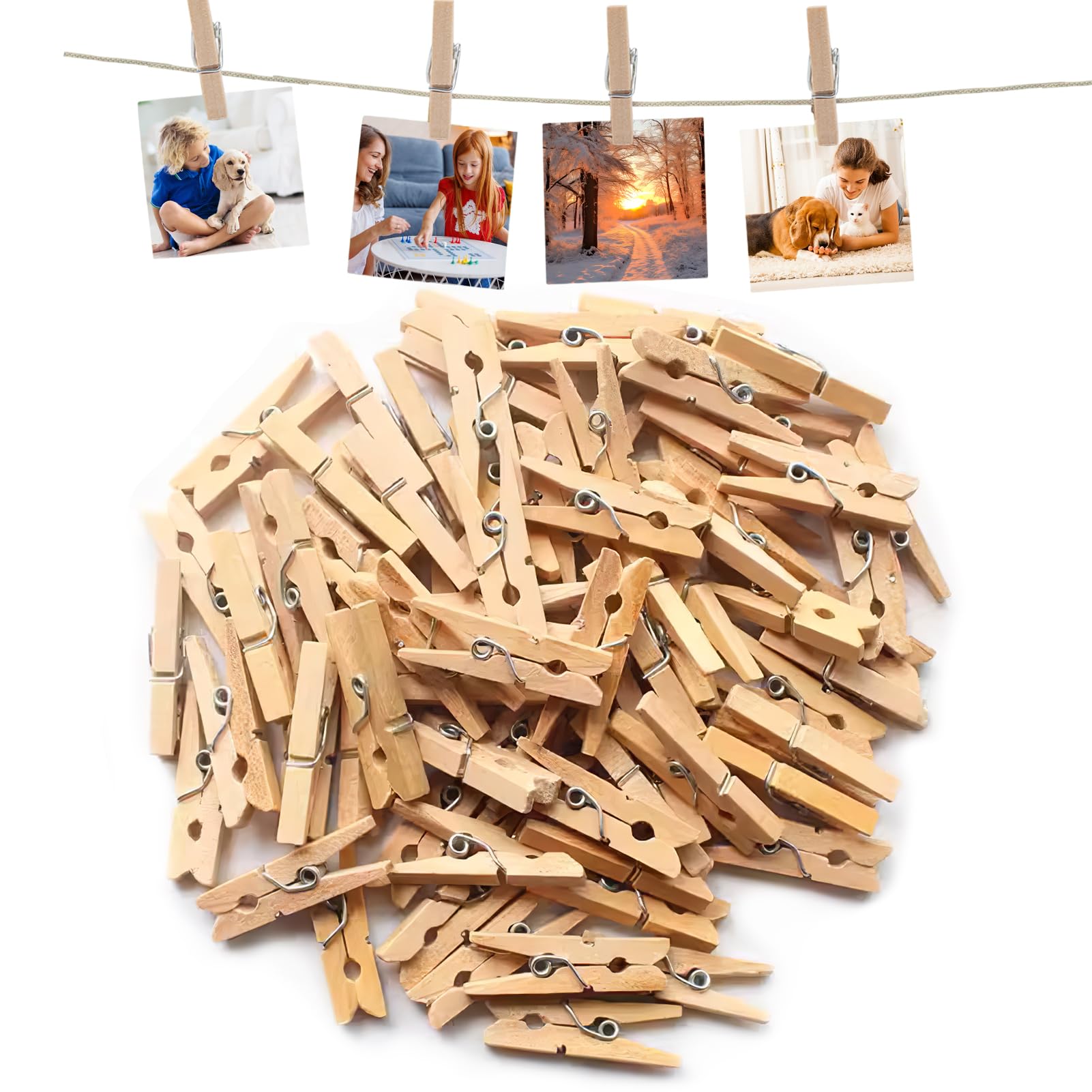 100 Stück Holzwäscheklammern 25 mm - Mini-Wäscheklammern aus Naturholz für Dekorationen und Fotos, Umweltfreundlich, für DIY Fotos Bilder Collagen Postkarten Geschenke Angebot bei HelloDeals