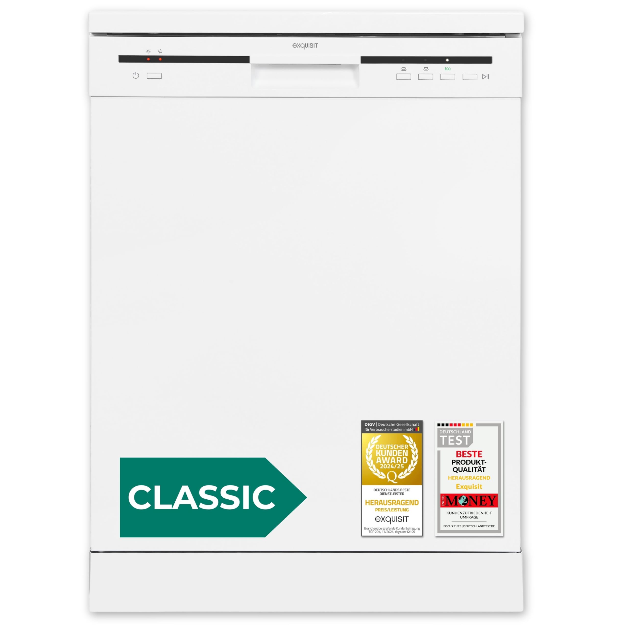Exquisit CLASSIC Geschirrspüler 60 cm, 11 Liter, Freistehend Unterbaufähig, 12 Maßgedecke, 3 Spülprogramme, ECO, GSP56012-030E weiss CLASSIC Weiß Angebot bei HelloDeals