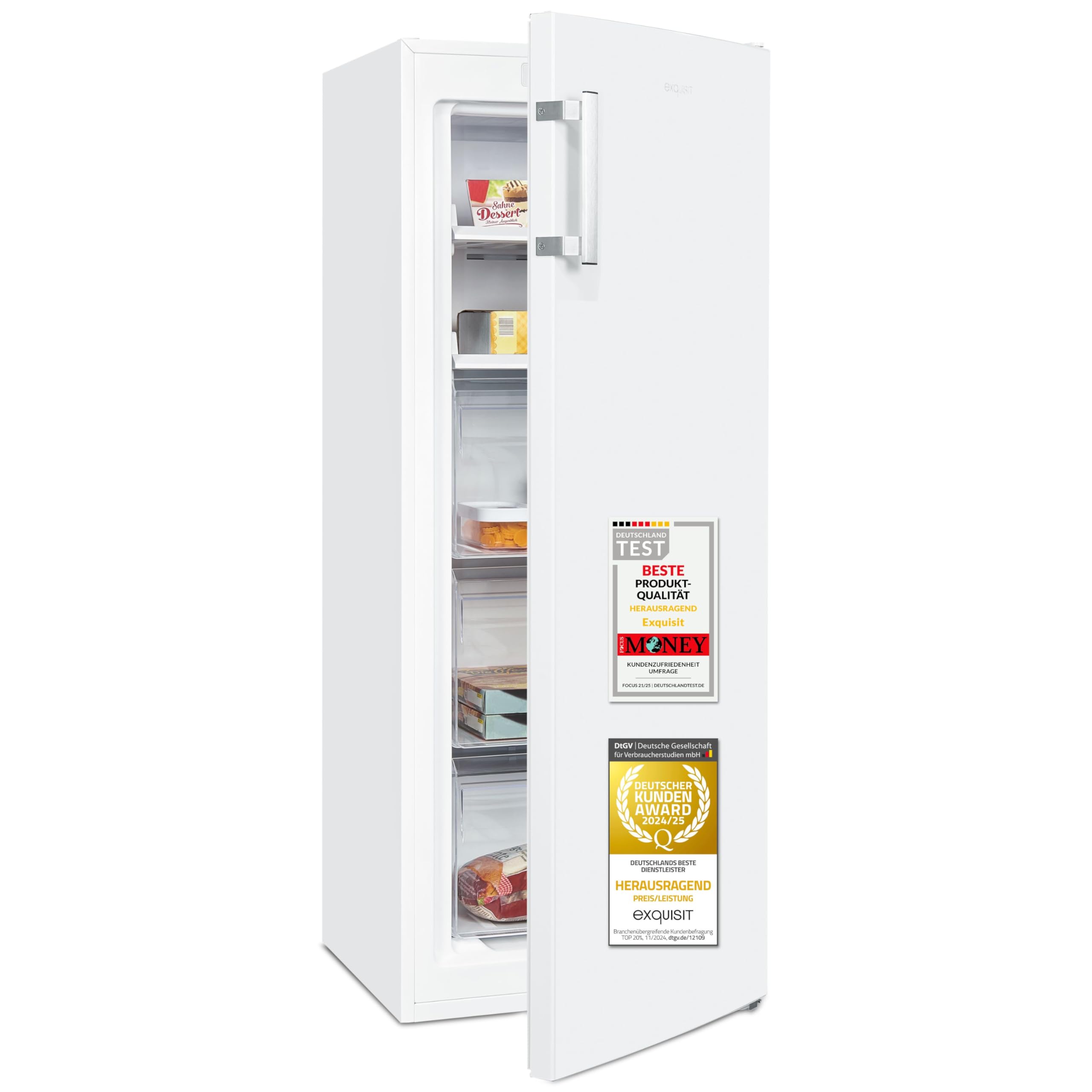 Exquisit Gefrierschrank NoFrost, Tiefkühlschrank groß, 161 Liter, Schnellgefrieren, Alarm-Funktion, GS5231-NF-H-040D weiss Energieklasse D Angebot bei HelloDeals