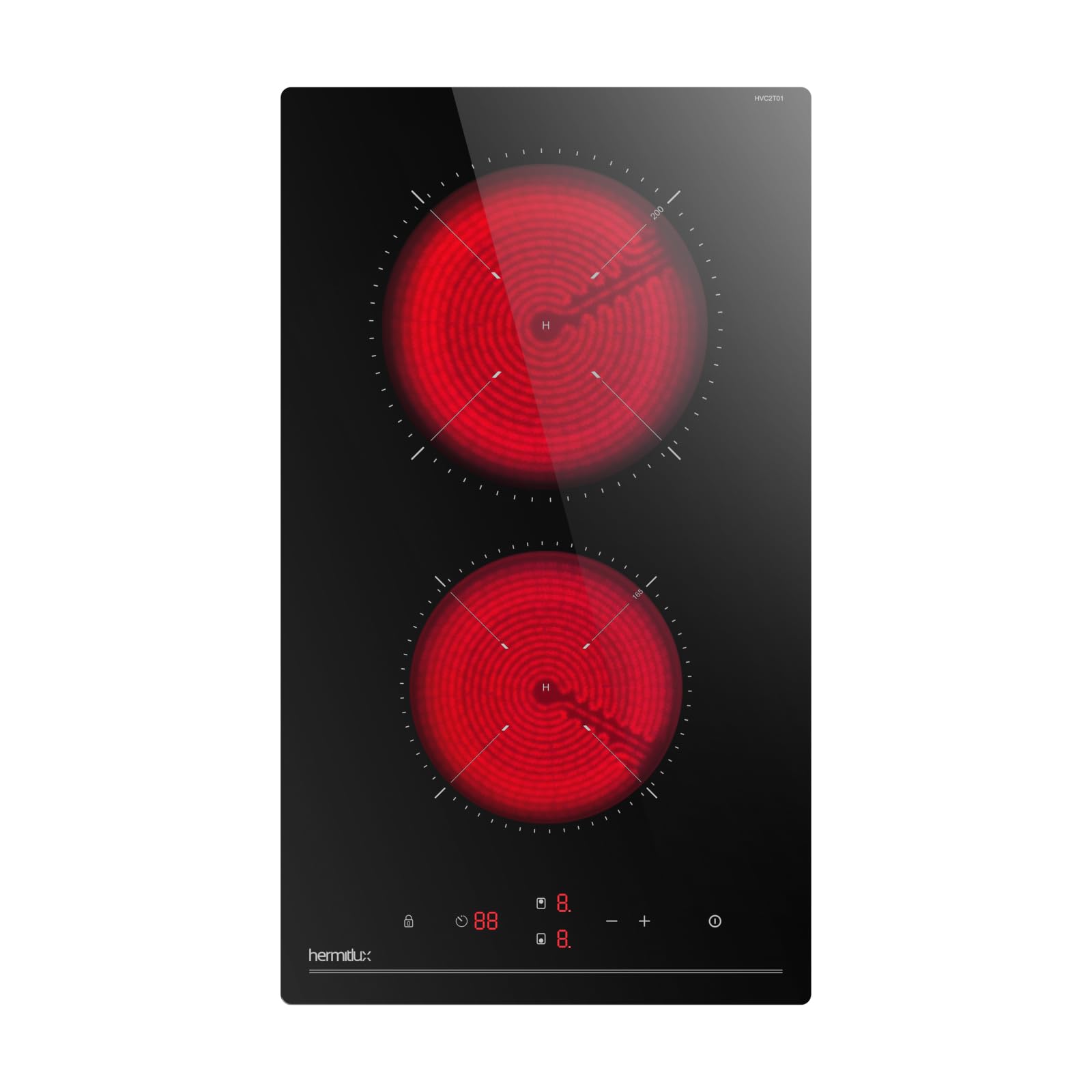 Hermitlux kochfeld 28,8cm, Glaskeramik Kochfeld 2 Platten, 9 Leistungsstufen, Touch-Steuerung, Timer, Kindersicherung, Geeignet für Alle Töpfe, 3300W Glaskeramikkochfeld 2 Zonen - 3300w(touch Control) Angebot bei HelloDeals