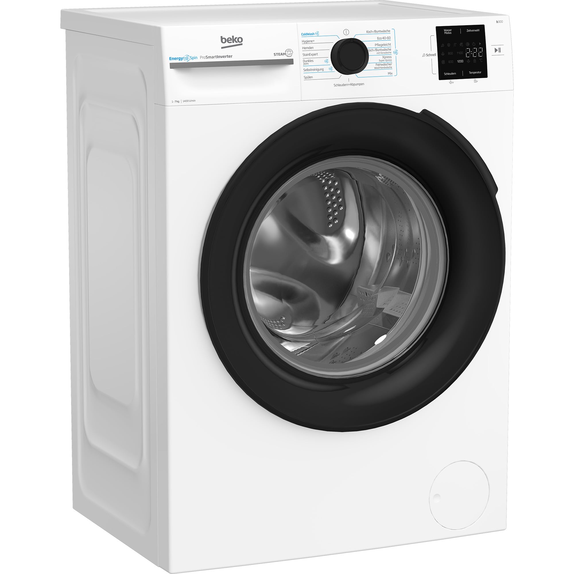 Beko BM3WFU3741X freistehende Waschmaschine, Waschvollautomat, 7 kg, EnergySpin, Schleuderwahl 1400 U/min, Dampffunktion, Hygiene+ allergikergeeignet, Coldwash Wasser-& Zeitersparnis, Weiß Waschmaschine mit AquaTech Vorgänger 7 KG Angebot bei HelloDeals