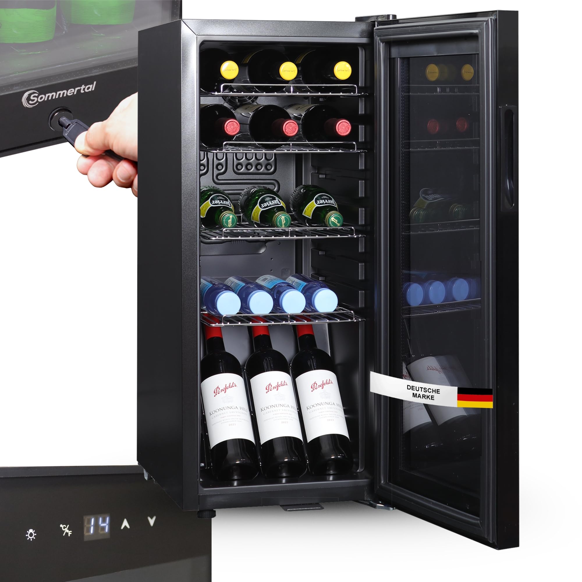 Sommertal Kühlschrank mit Glastür GK60– Leiser Getränkekühlschrank mit LED, Touchscreen & Schloss kleiner Flaschenkühlschrank schwarz 60L 60 Liter Angebot bei HelloDeals
