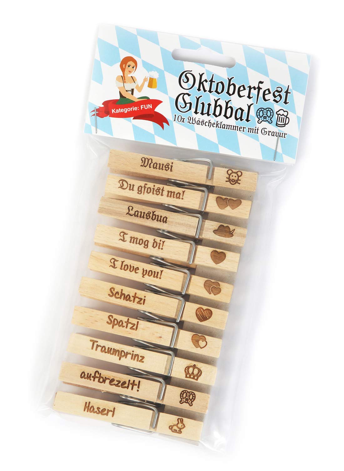 SNEG Oktoberfest Glubbal – 10 Wäscheklammern mit Gravur & Motiv – Edition Fun – Wiesn-Accessoires für Tracht, Party, Firmenfeier & Volksfest – Blau Angebot bei HelloDeals