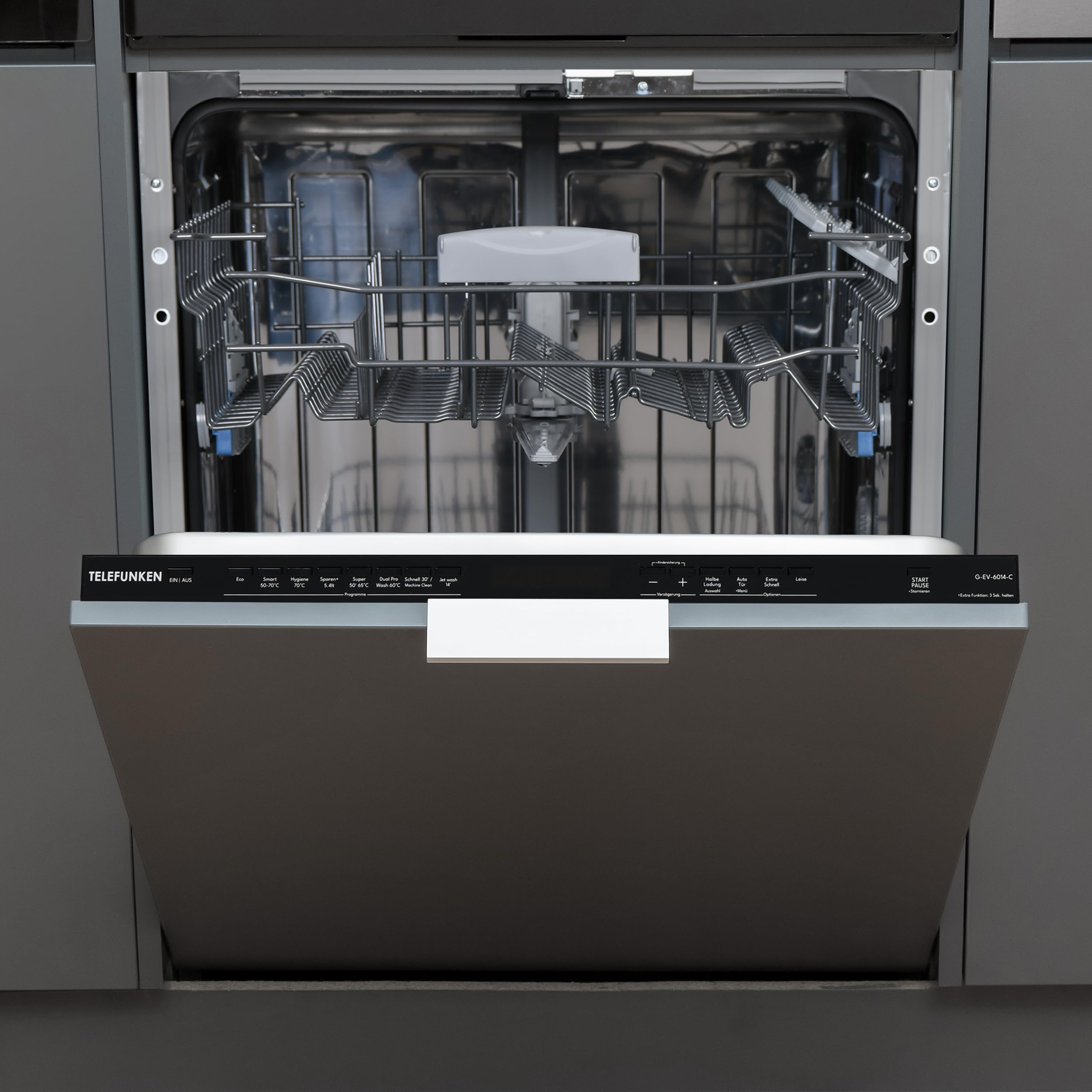 Telefunken Geschirrspüler vollintegriert | Einbauspülmaschine 60 cm | 12 Maßgedecke | 9 Programme | AquaStop - Schutz vor Wasserschäden | Auto-Door | leise 44 dB | inkl. Besteckkorb | G-EV-6014-C Angebot bei HelloDeals