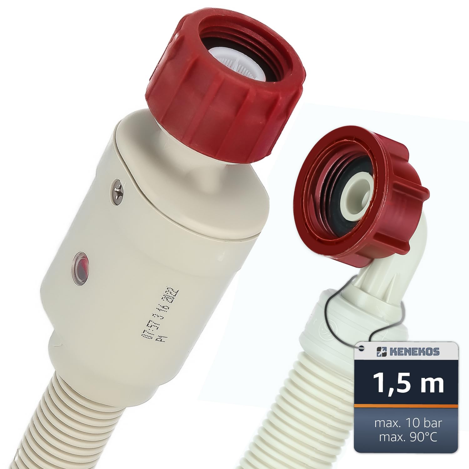 Kenekos - 1,5-3m Aquastop Schlauch für Waschmaschine Geschirrspüler inkl. Sicherheitsventil + Schmutzsieb, 3/4 Zoll Gewinde max. 90°C, Sicherheitszulaufschlauch, Zulaufschlauch Aquastopschlauch 1,5 m 1.5 Meter Angebot bei HelloDeals