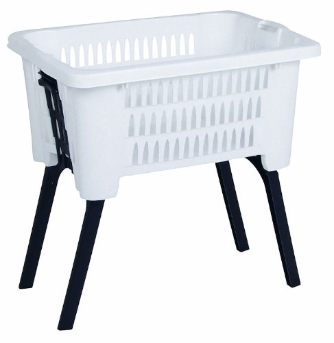 Spetebo Wäschekorb mit klappbaren Füßen 60 x 40 cm - weiß - Stand Wäschebox mit Beinen auf Knopfdruck ausgeklappt - Wäsche Sammler Box Korb stehend Angebot bei HelloDeals