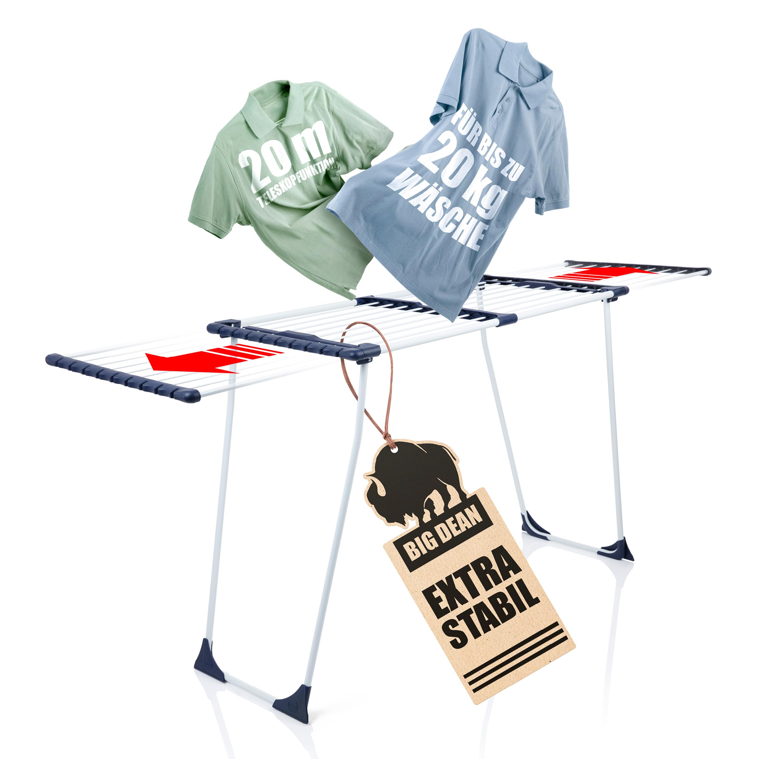 BigDean Wäscheständer ausziehbar 20m Trockenfläche Wäscheständer XXL weiß extra stabil Angebot bei HelloDeals