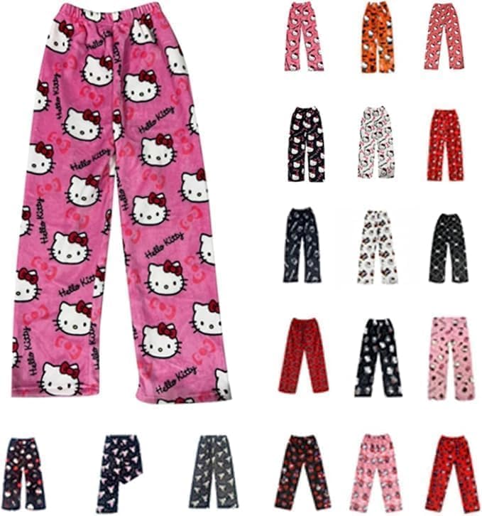 Pyjama Hose Damen Mädchen Kinder Schlafanzug Flanell Lang Casual Bequeme Frauen Schlafanzughosen Cute Kawaii Y2K Cartoon Anime Pyjamas Schlafhose Hosen Weich Sommer Weihnachten Halloween Herbst-Winter Erwachsene M @001 Rosa Angebot bei HelloDeals