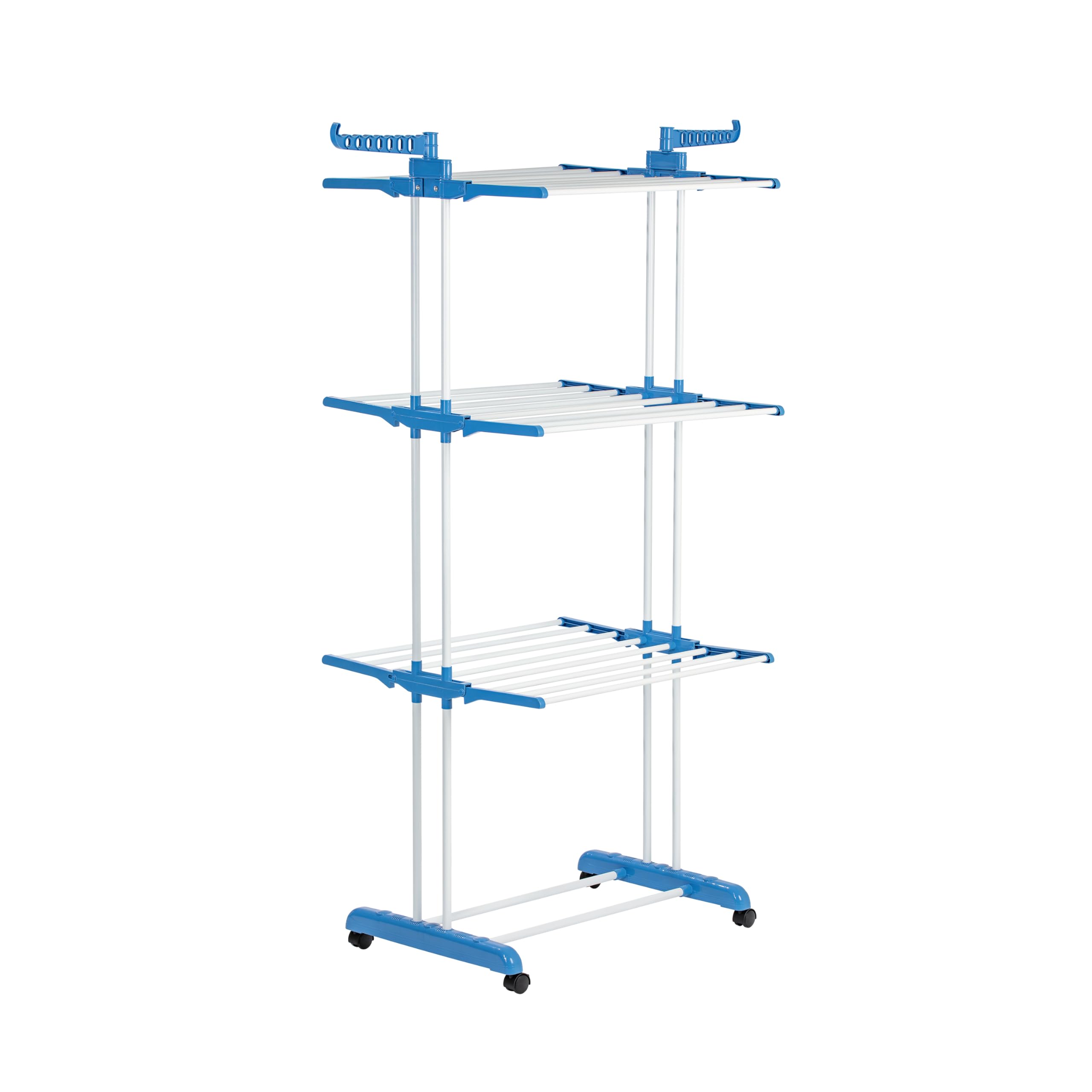 EASYmaxx Klappbarer Wäscheständer | Effizientes Trocknen mit 3 Ebenen, 2 Seitenflügeln & leichtem Aufbau | Platzsparend, vielseitig und mobil für drinnen und draußen Weiß/Blau Angebot bei HelloDeals