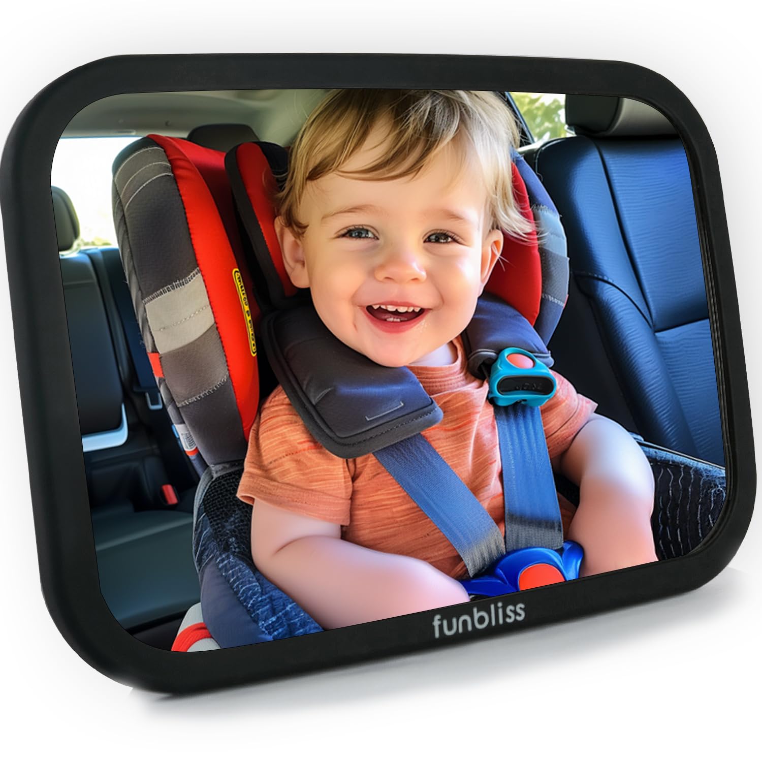Funbliss Baby Spiegel Auto, 360° Drehbar für Einfache Anpassung,Bruchsicheres Acrylglas, Robuste Gurte, Einfach Montieren, Autospiegel Baby Rückbank 1 Stück schwarz Angebot bei HelloDeals