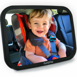 Funbliss Baby Spiegel Auto, 360° Drehbar für Einfache Anpassung,Bruchsicheres Acrylglas, Robuste Gurte, Einfach Montieren, Autospiegel Baby Rückbank 1 Stück schwarz Angebot bei HelloDeals