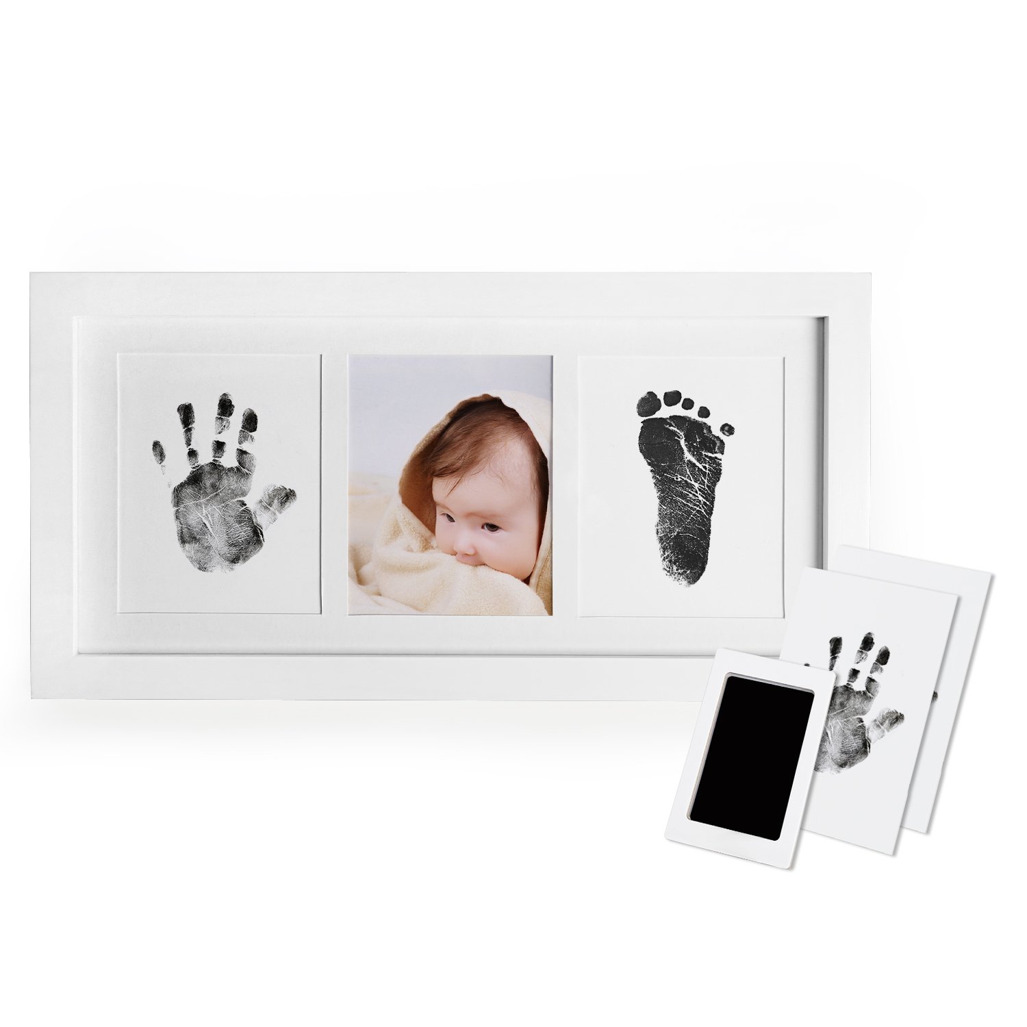Norjews Baby Handabdruck und Fußabdruck Fotoalbum mit Zwei"CleanTouch" Stempelkissen und Vier Druckkarten - Babyhaut kommt nicht mit Farbe in Berührung, Das ideale Babyparty Geschenk Angebot bei HelloDeals